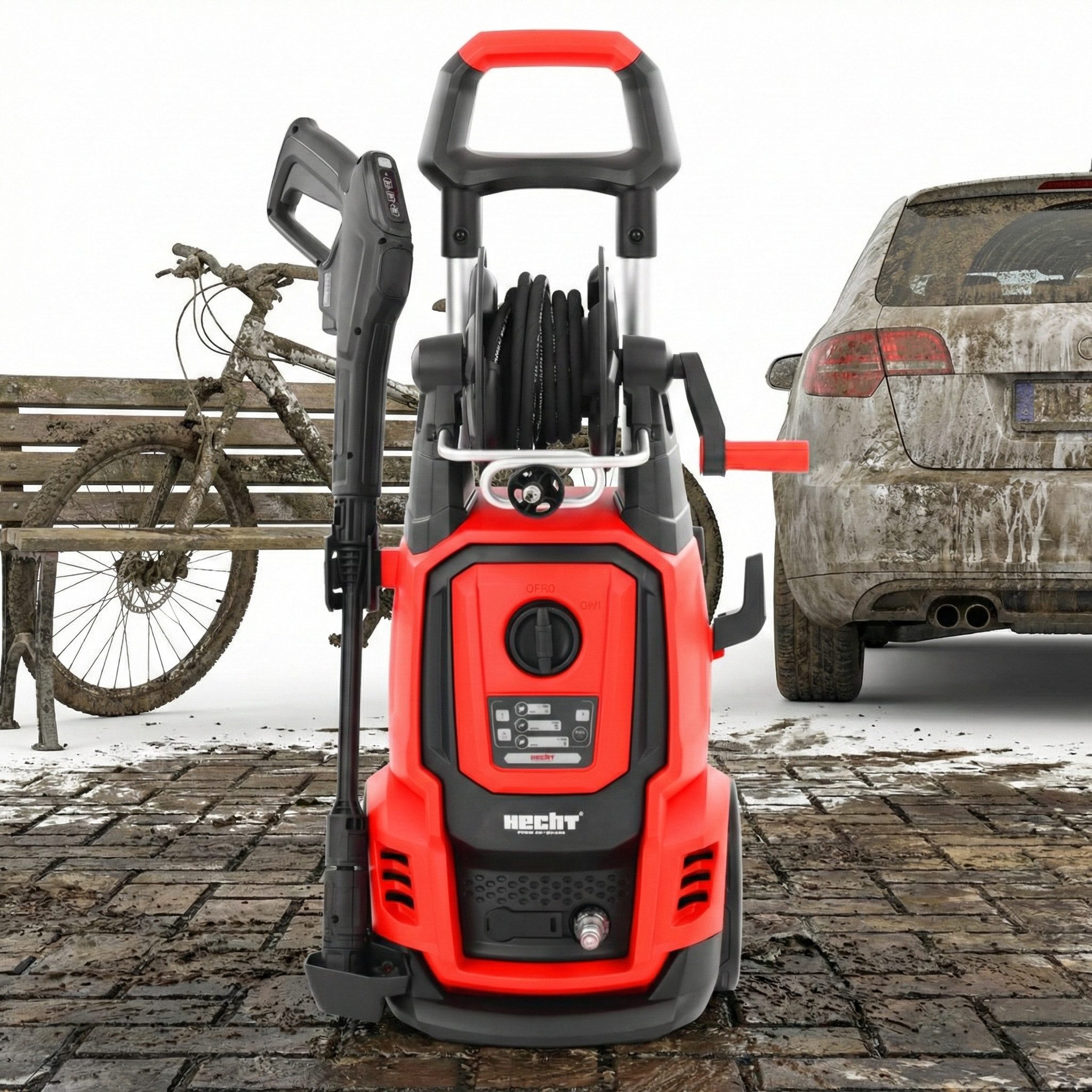 Hecht Hochdruckreiniger Smart PowerSelect Pistole, 2400W, 3 Druck-Modis, Druck max: 195 bar, Fördermenge max: 450 l/h, Soft Clean, Universal Wash, Turbo Force