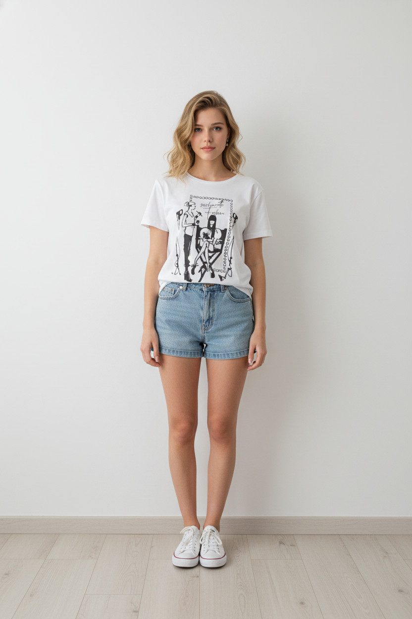 Zuckerwatte Print-Shirt mit Rundhalsausschnitt aus 100% Baumwolle