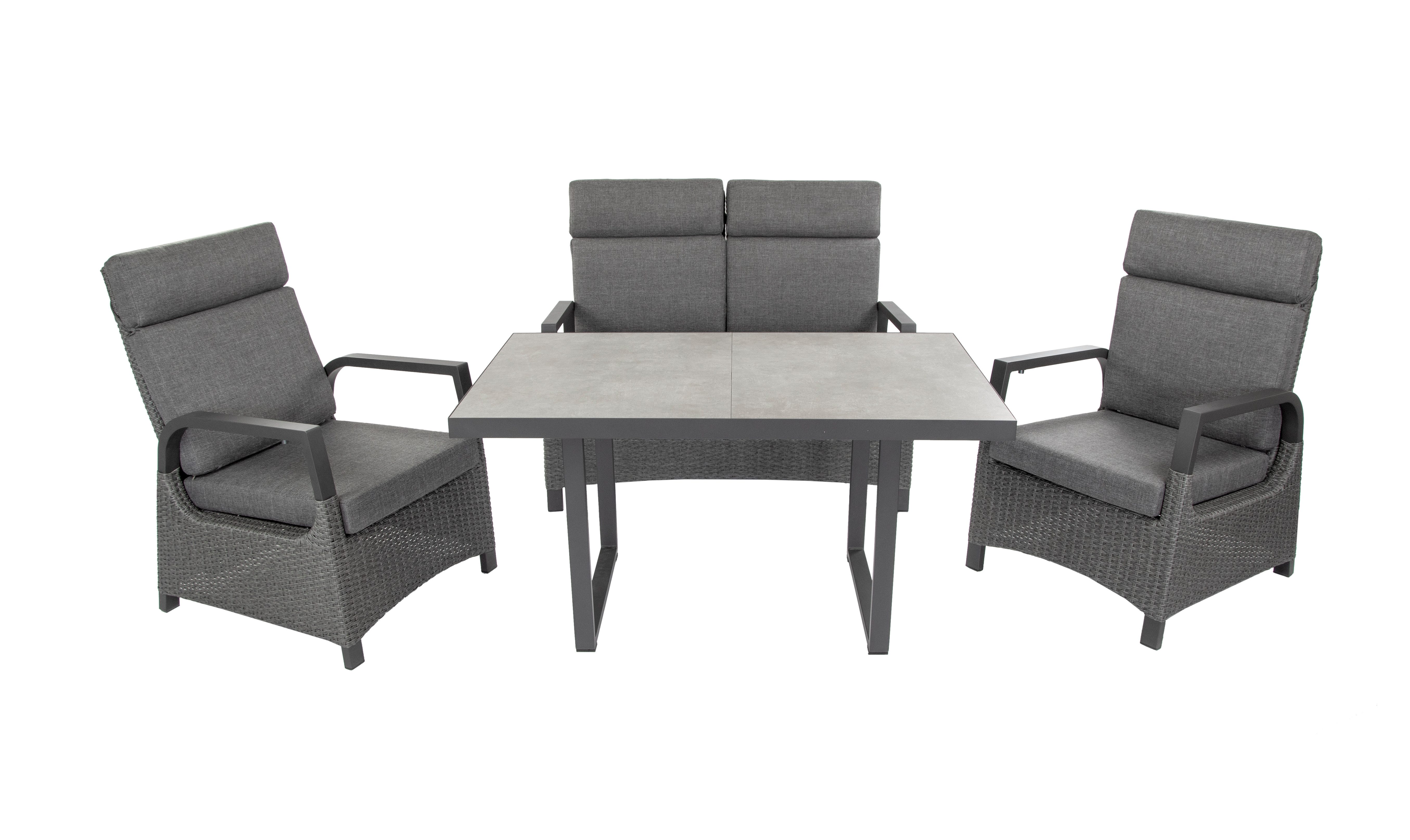 Green Spirit Balkonset »Montana« Gartenmöbel Set Alu Garnitur Outdoor Gruppe Essgruppe, (Set, 4-tlg., 1x 2-Sitzer Sofa, 2x Sessel, 1x Tisch, inkl. Auflagen), Aluminium, grau, für 4 Personen, wetterfest, Garten, Terrasse, Balkon