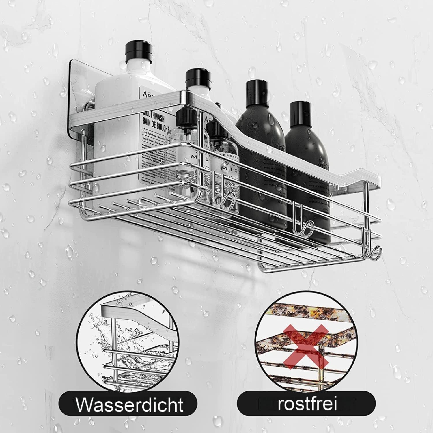 Refined Living Duschregal Duschablage ohne Bohren,Edelstahl Duschablage mit 5 Haken,2 Stück, Duschkörbe für Bad Küche Toilette,Duschregal,Badezimmer Regal Organ – Bild 5 von 5