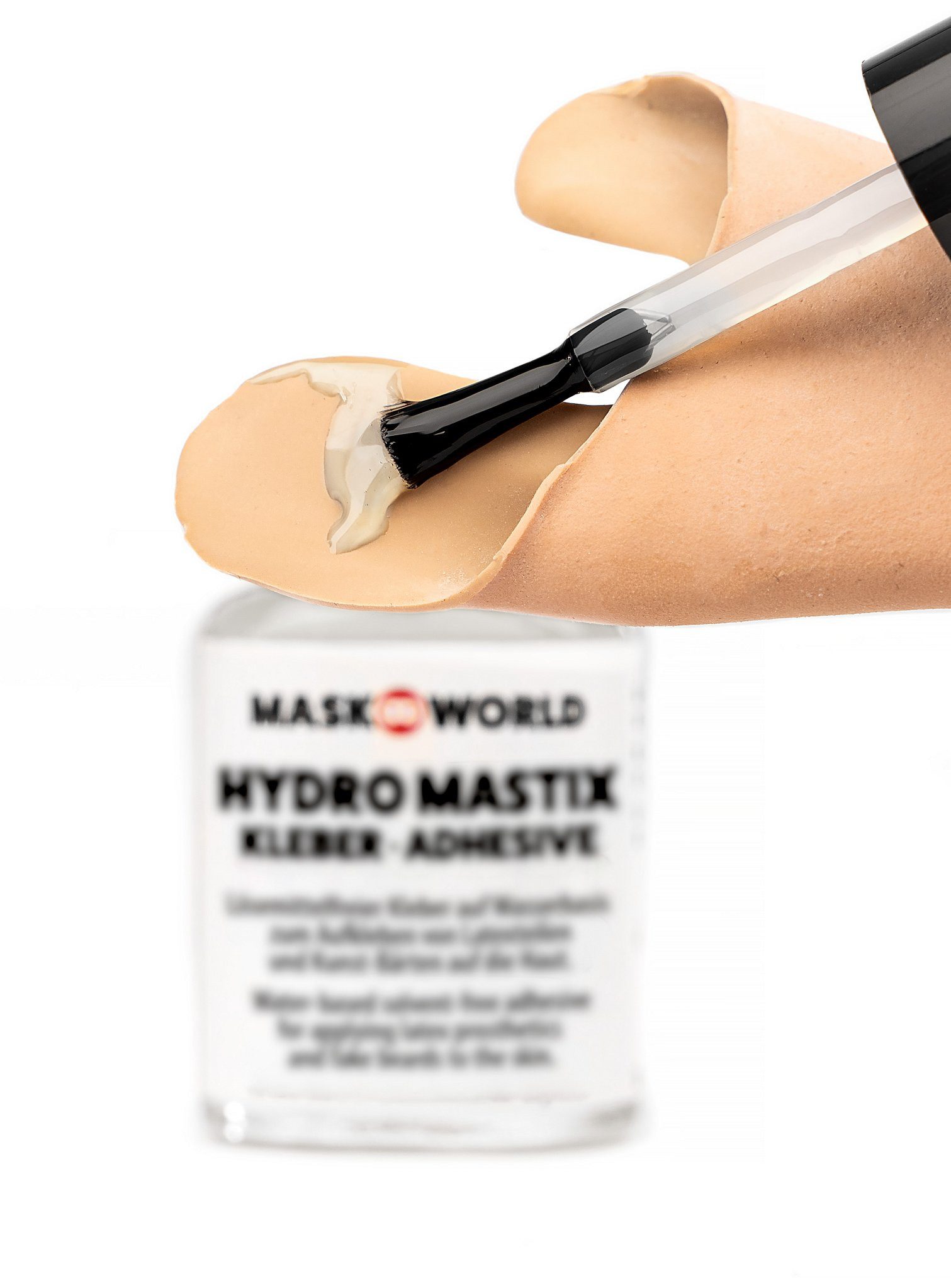 Maskworld Theaterschminke Hydro Mastix Hautkleber 10ml Pinselflasche, Lösemittelfreier Kleber auf Wasserbasis