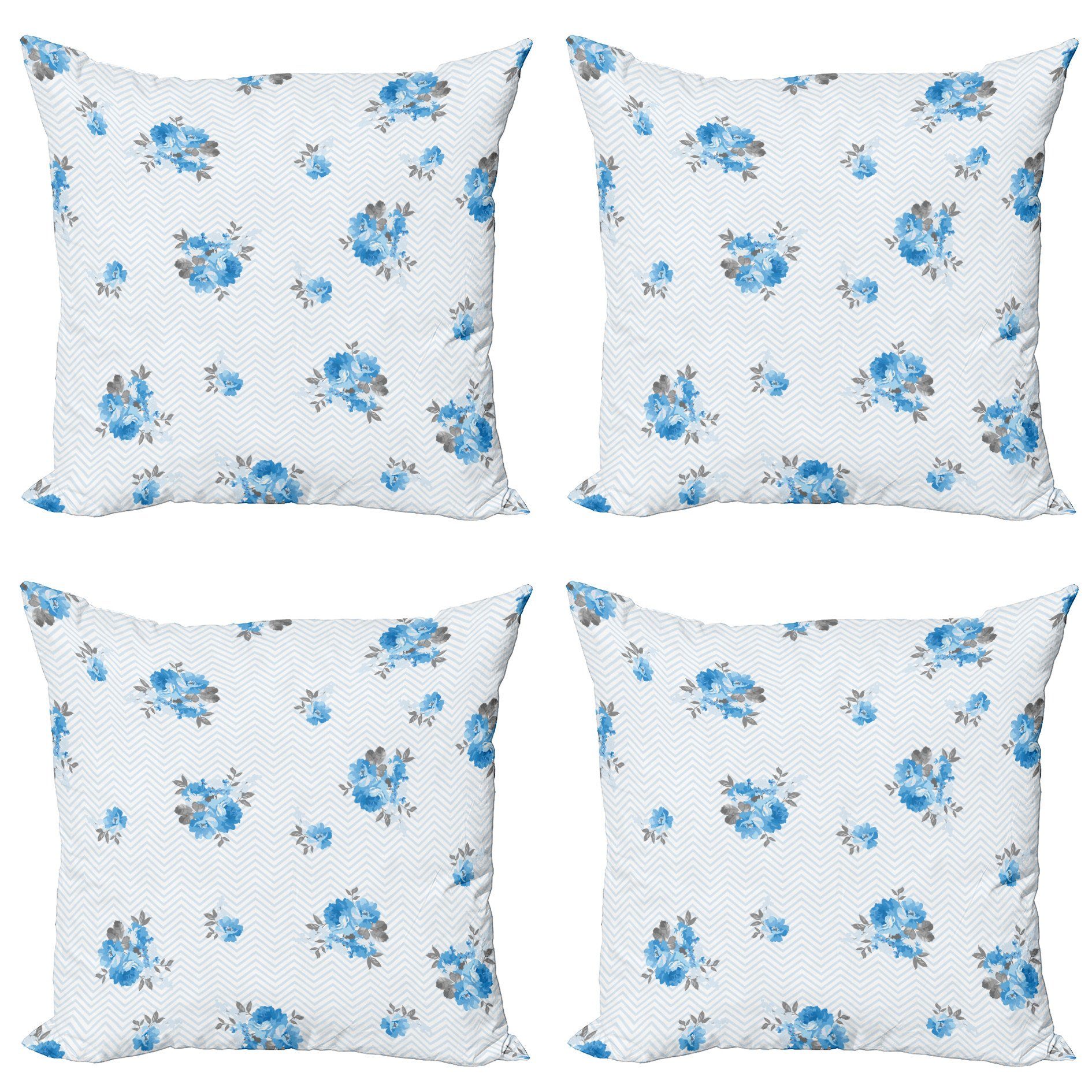 Kissenbezüge Modern Accent Doppelseitiger Digitaldruck, Abakuhaus (4 Stück), Rose Blaue Farbe Romantische Blume