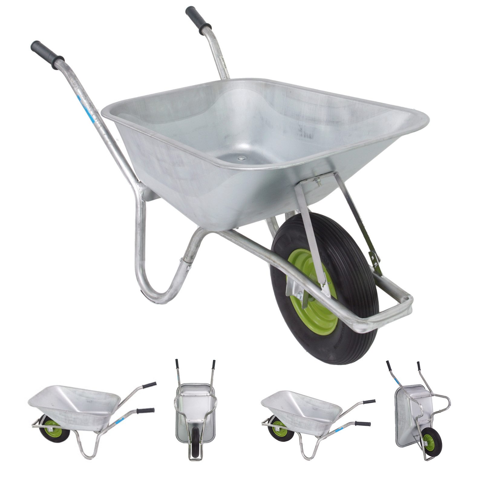 TRUTZHOLM Schubkarre 100L 250kg Vollgummirad Stahlfelge Stahlwanne Schutzbügel Verstärkung, (Einzeln, 1-tlg), verzinktes Stahlgestell