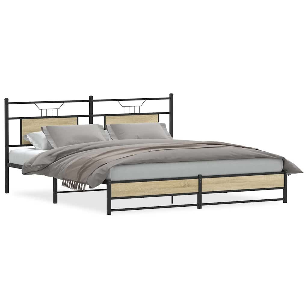 vidaXL Bett Metallbett ohne Matratze Sonoma-Eiche günstig online kaufen