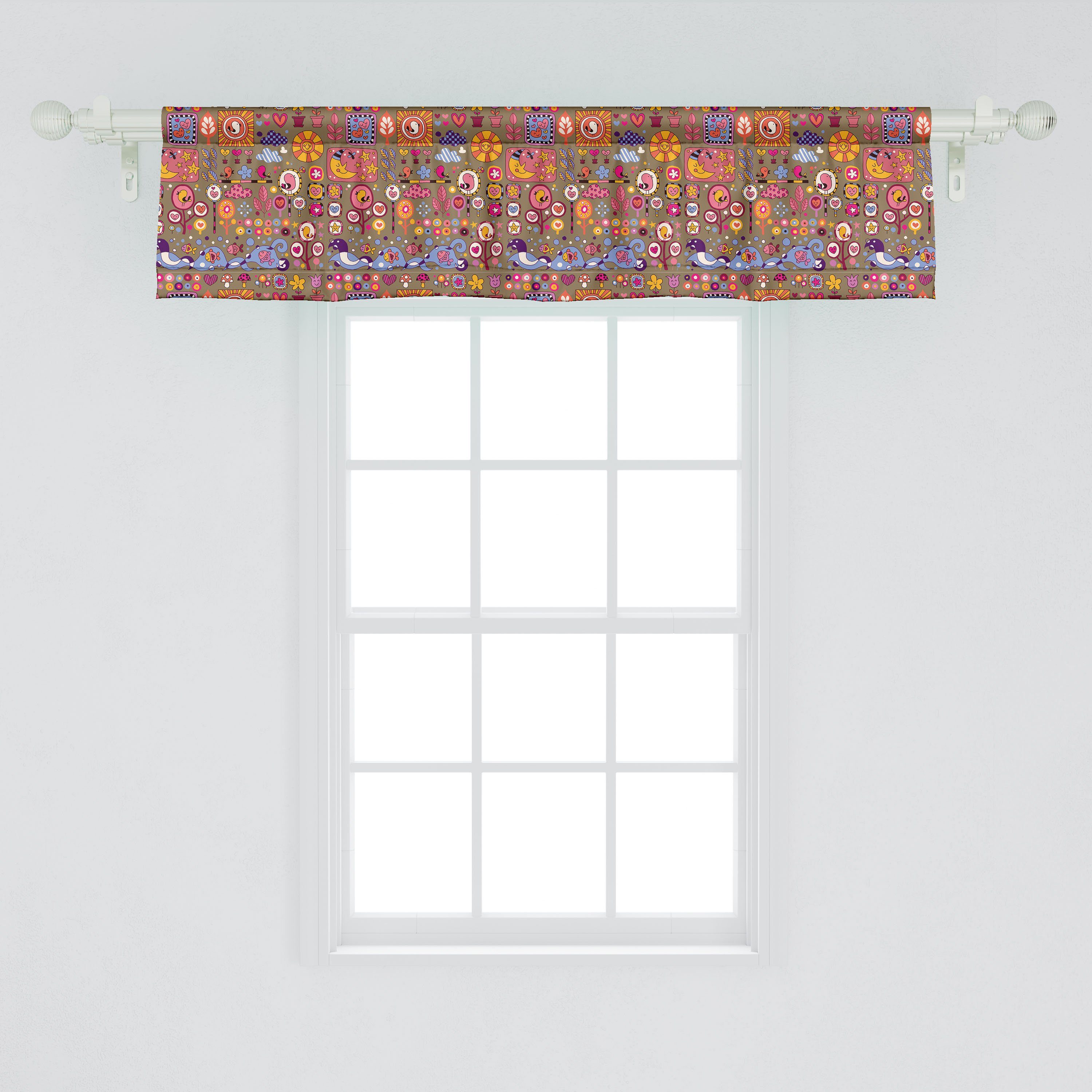 Doodle Stangentasche, Dekor Microfaser, mit Vorhang Volant Kindergarten Scheibengardine Schlafzimmer Childish für Küche Bunt Abakuhaus,