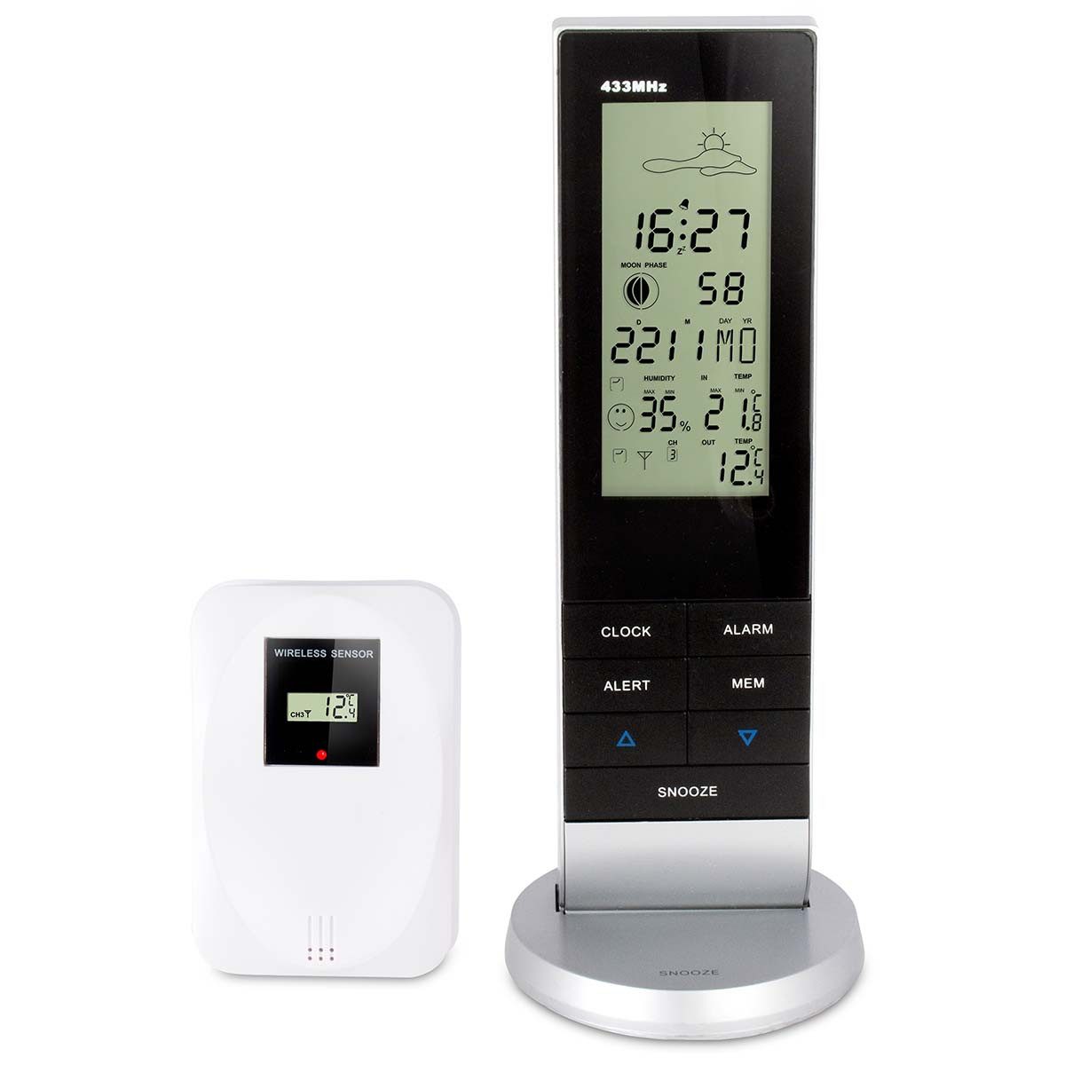 Alecto WS-1150 Wetterstation (Wetterstation Inneneinheit (Display) Wetterstation Außeneinheit (Drahtlose Außeneinheit) Tischständer Für Inneneinheit Bedienungsanleitung NL / EN / DE / FR, Digitale Wetterstation, Thermo-Hygrometer, Wetterprognose, Wecker)