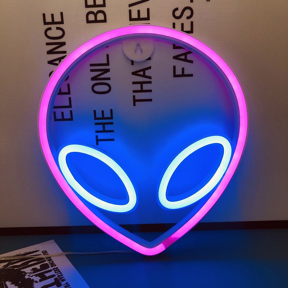Rosnek LED Dekolicht Herz Blitz, Batterie/USB, Neon Lichter für Schlafzimmer Wand, Schmetterling Alien