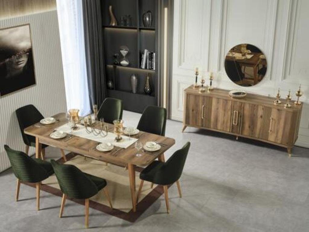 JVmoebel Essgruppe Luxus Set Esszimmer Esstisch Stuhl Ess Gruppe Holz Garnitur, (7-tlg)