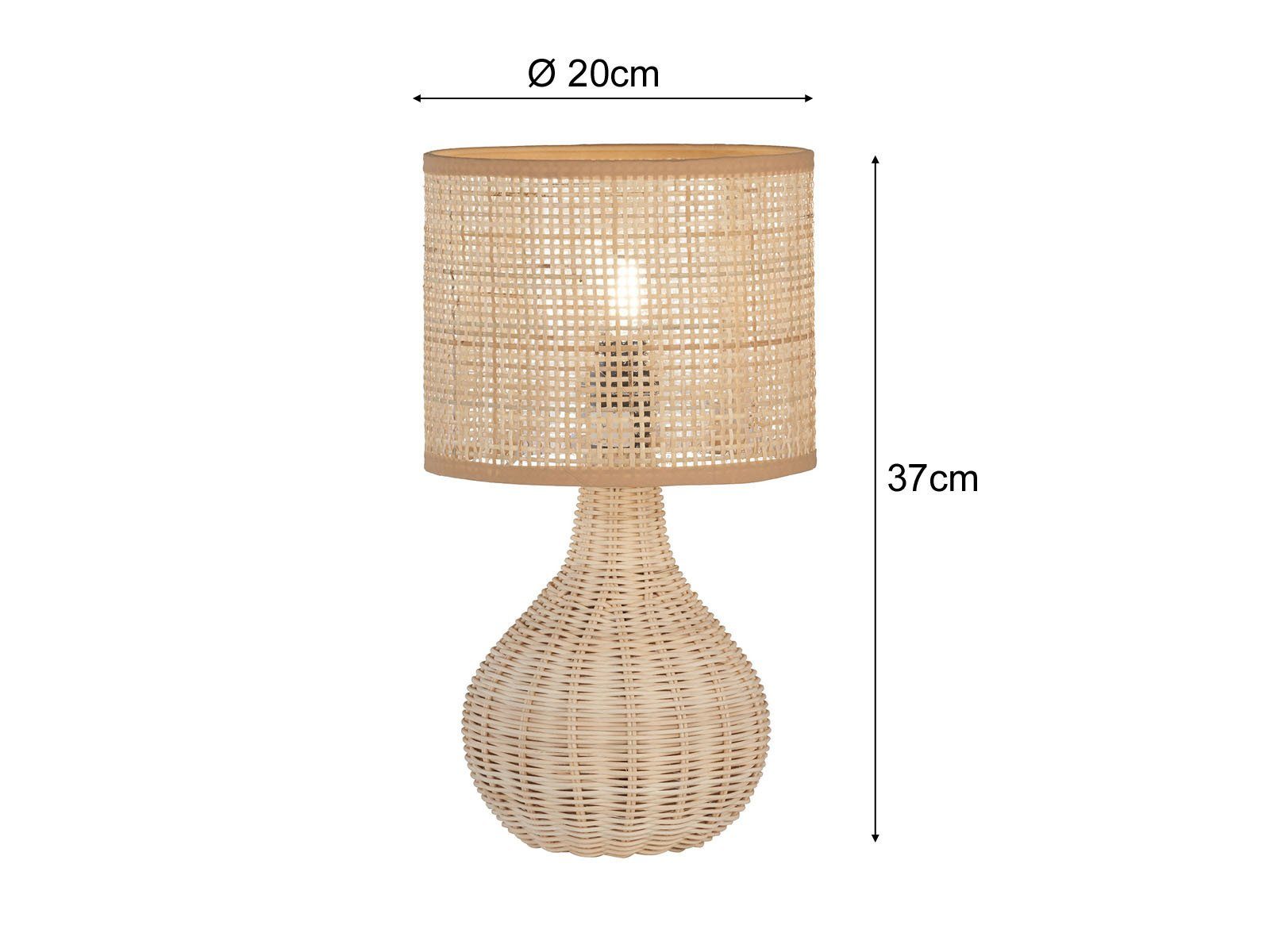 FISCHER & HONSEL LED Nachttischlampe, LED wechselbar, Warmweiß, Holzfuß & Designer Lampenschirm Korb-Geflecht Landhaus-Stil, Höhe 37cm