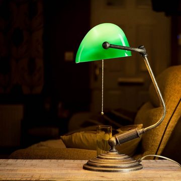 Licht-Erlebnisse Schreibtischlampe LAMPADE MINISTERO, ohne Leuchtmittel, Bankerlampe Grün Messing Bronze Zugschalter Schreibtischleuchte