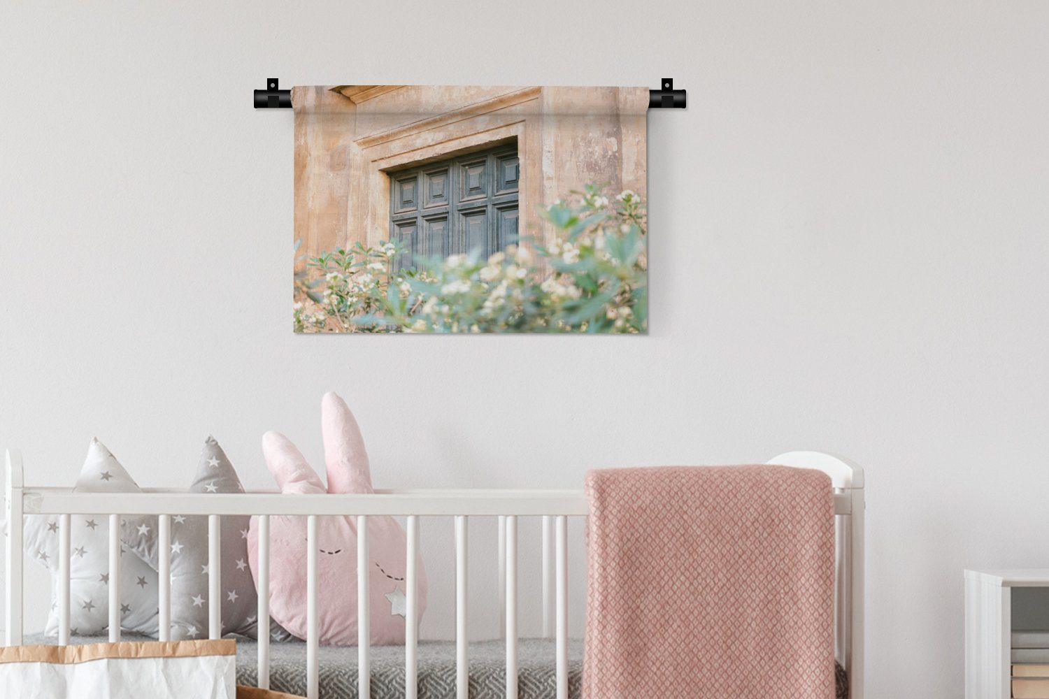 Wandbehang, Schlafzimmer, - Wanddekoobjekt Blumen Wanddeko Tür - MuchoWow - Vintage, Grün Kinderzimmer für - Kleid, Architektur Wohnzimmer,