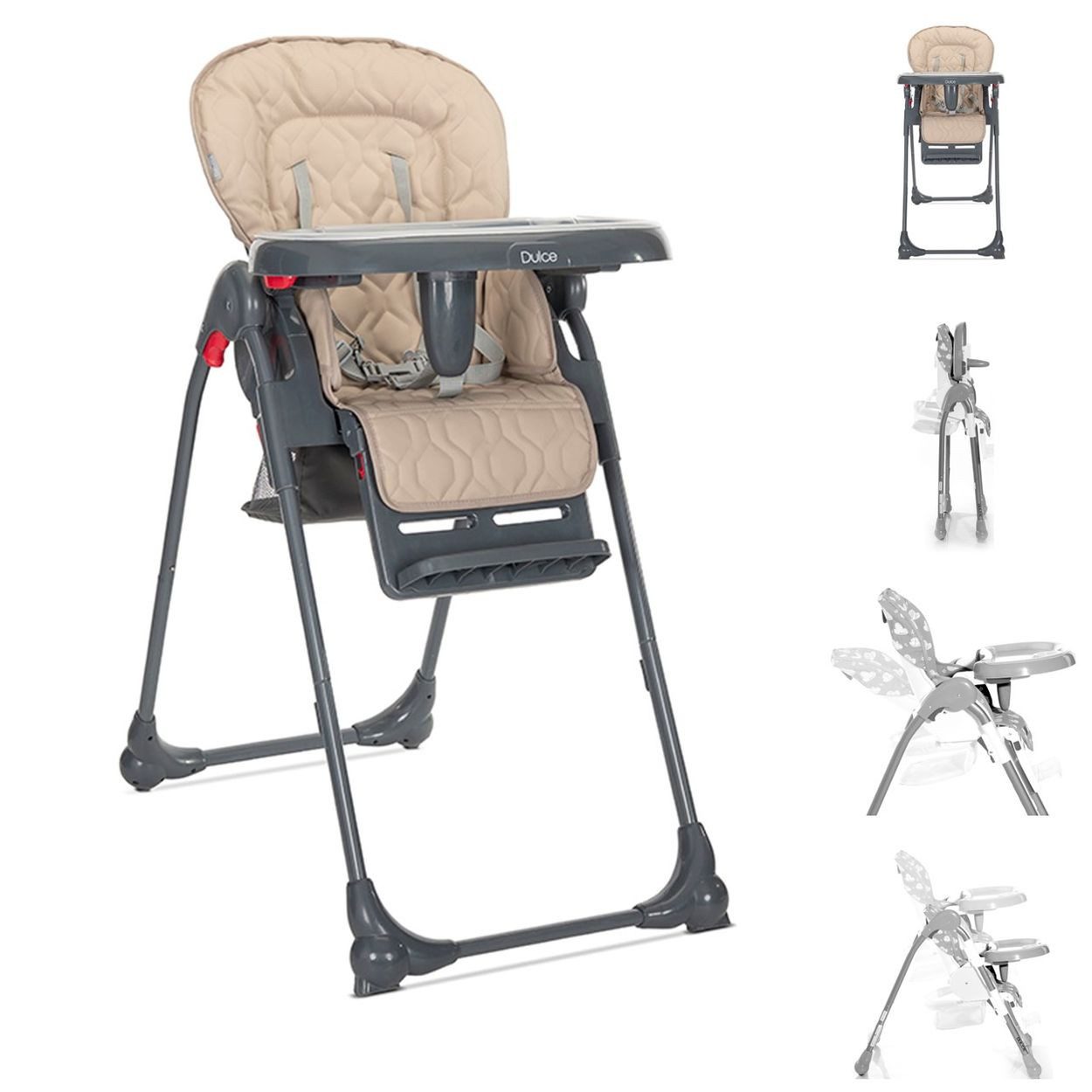 Lorelli Kombihochstuhl Kinderhochstuhl Dulce, Sitzhöhe verstellbar, faltbar, 5-Punkt-Gurt, Korb