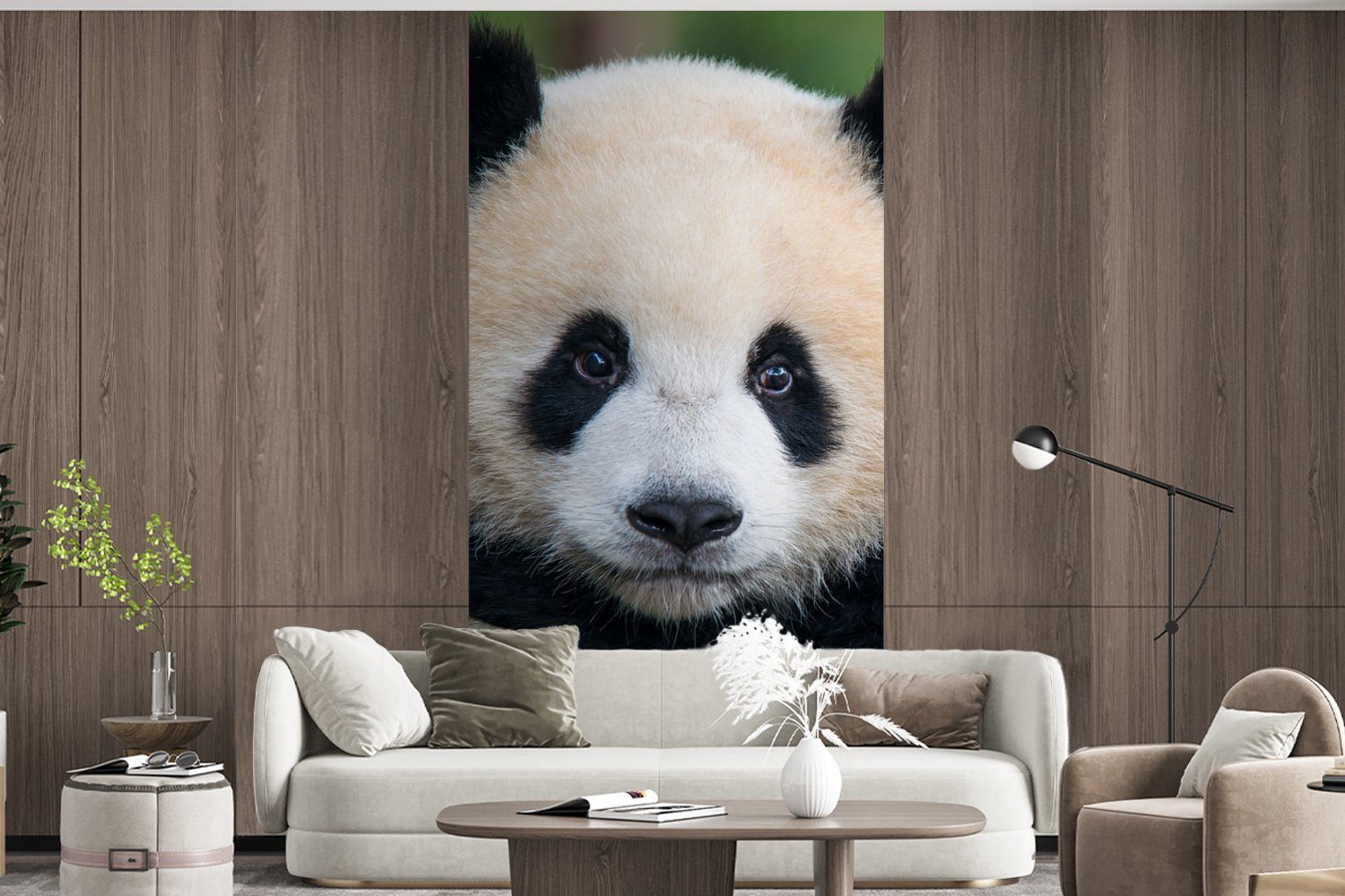 Fototapete Fototapete Küche, MuchoWow - Schlafzimmer Matt, - bedruckt, St), Panda für Vliestapete Stein, Porträt (2 - Wildtiere Wohnzimmer