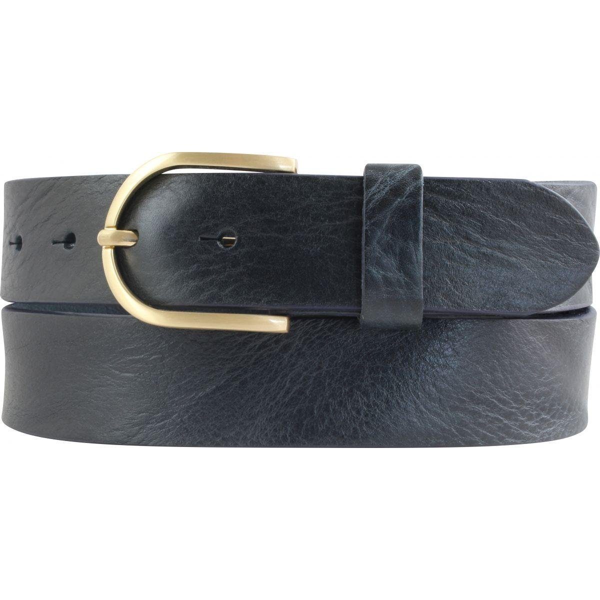 BELTINGER Ledergürtel Damen-Gürtel aus Vollrindleder Used-Look 3,5 - Gold cm Marine, für Jeans-Gürtel Dam