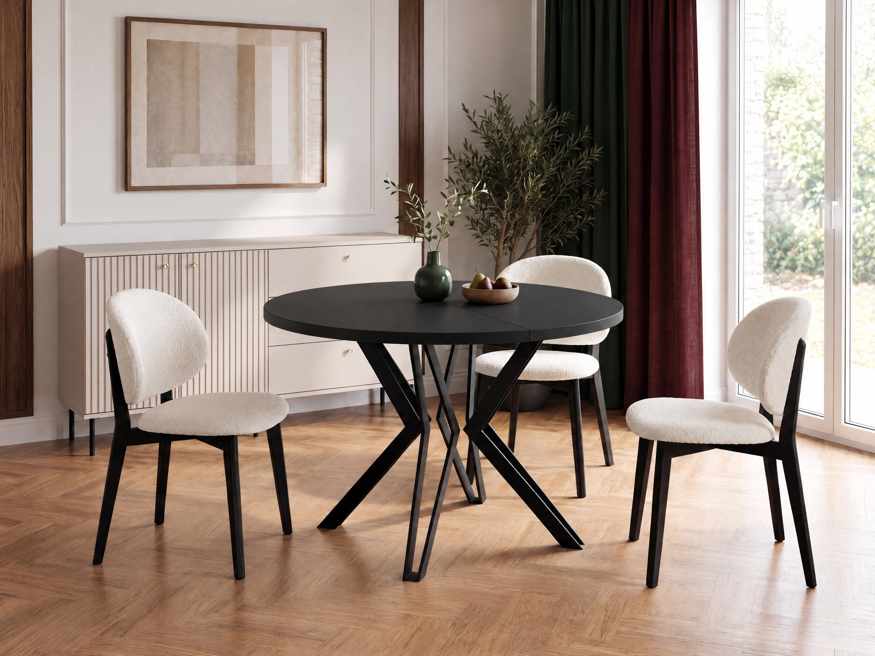WFL GROUP Esstisch Revena ausziehbarer rund industrial mit schwarzen Metallbeinen (MADE IN EU, erhältlich in zwei Größen – 100/120 cm, ausziehbar auf 180/200 cm), platzsparender Tisch für Küche, Esszimmer oder Wohnzimmer