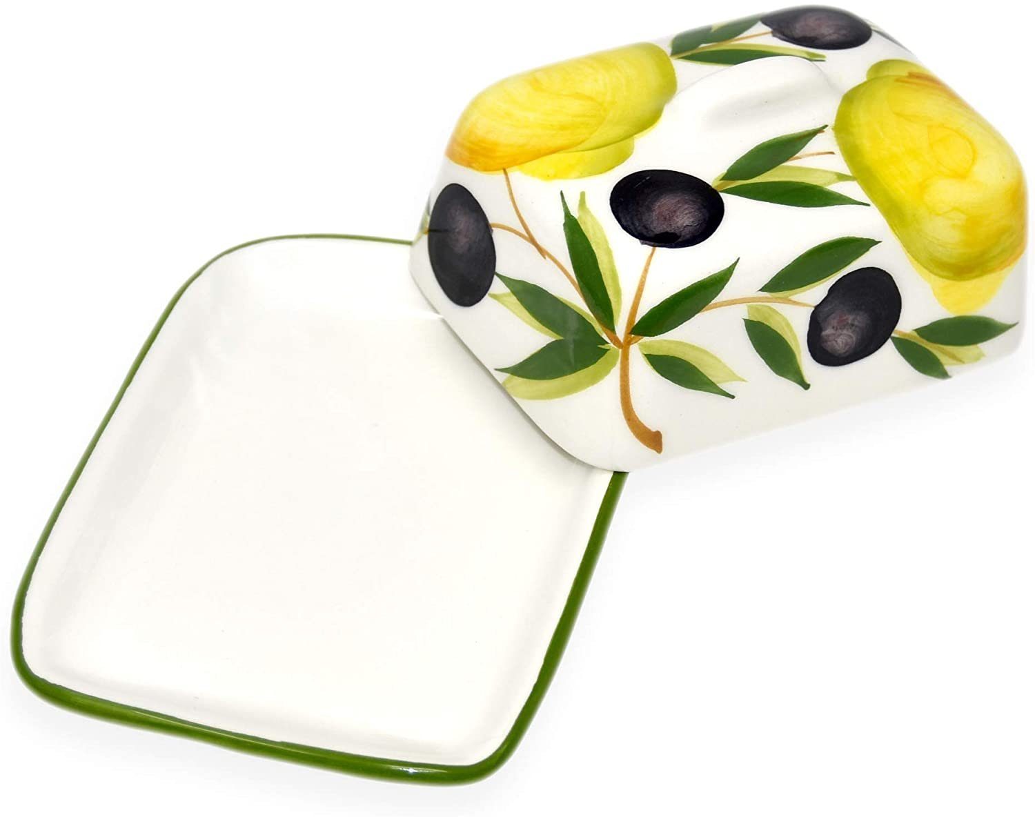 Lashuma Butterdose Zitrone Olive, Keramik, (1-tlg., 12 x 9 cm), Butterschale klein für 125 g Butter