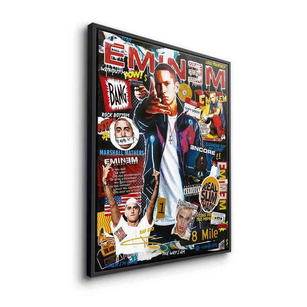 DOTCOMCANVAS® Leinwandbild, Leinwandbild Eminem Pop DOTCOMCANVAS goldener premium Rahmen mit collage Rahmen Art