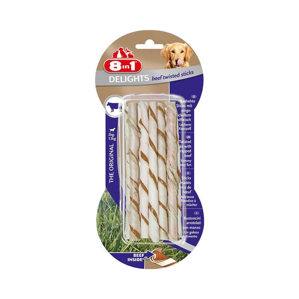8in1 Delights Beef Twisted Sticks 10er Pack, Snack für: Hund