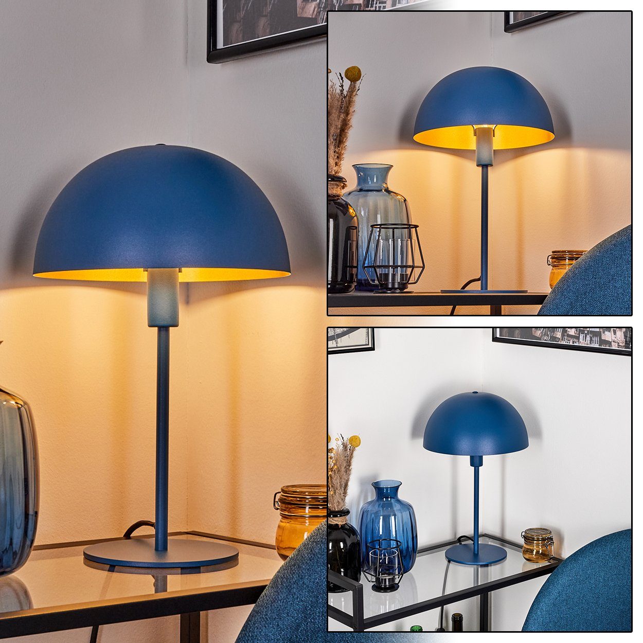 »Roccalvecce« aus ohne hofstein Nachttischlampe moderne Blau/Goldfarben, in Metall Tischleuchte Leuchtmittel