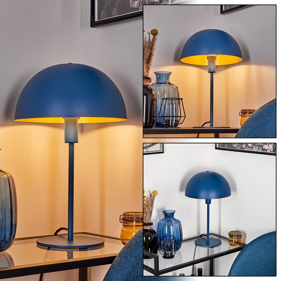 hofstein Tischleuchte »Roccalvecce« moderne Nachttischlampe aus Metall in  Blau/Goldfarben, ohne Leuchtmittel
