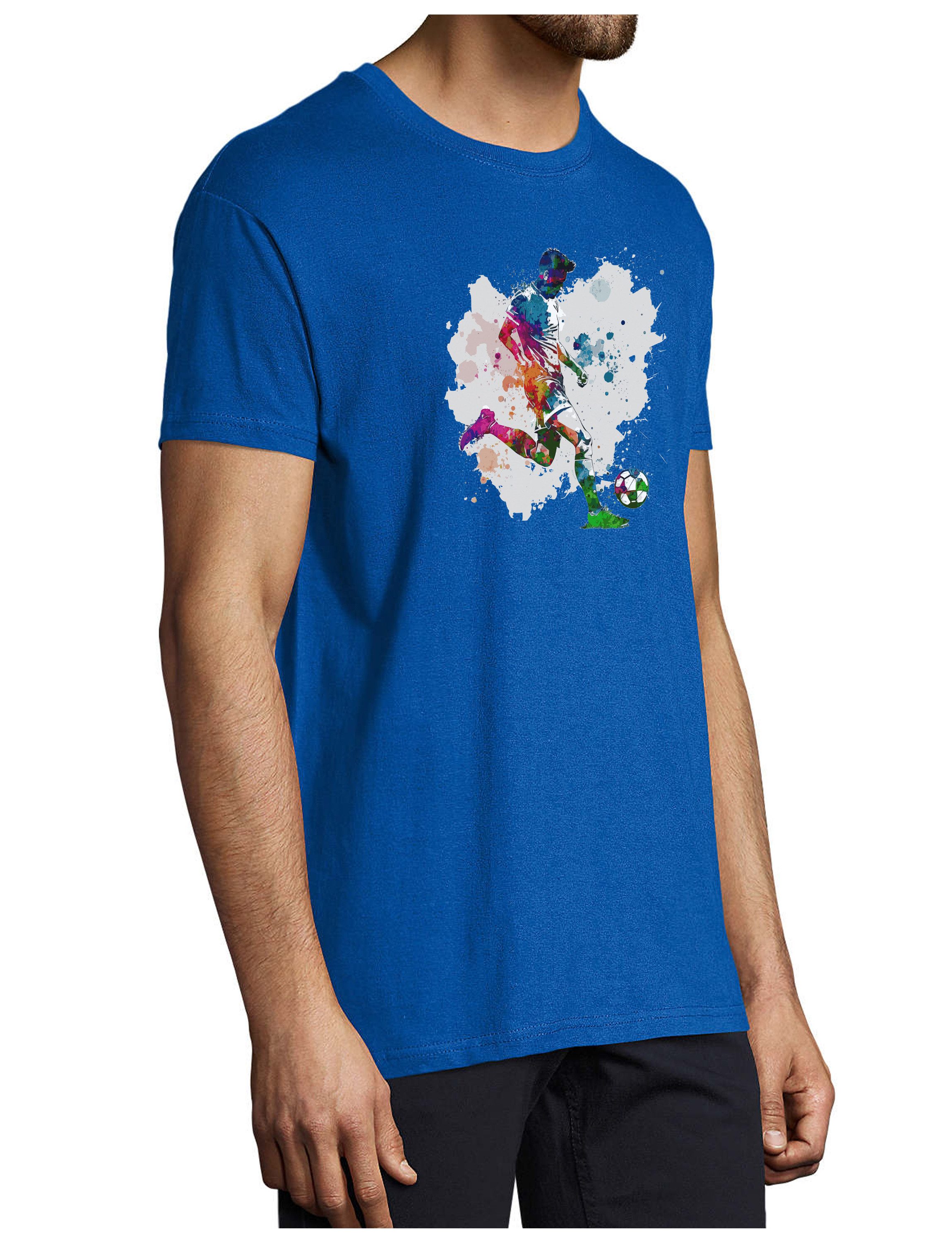 MyDesign24 T-Shirt Fussball print shirt Schießender Fußballer Regular Fit i477
