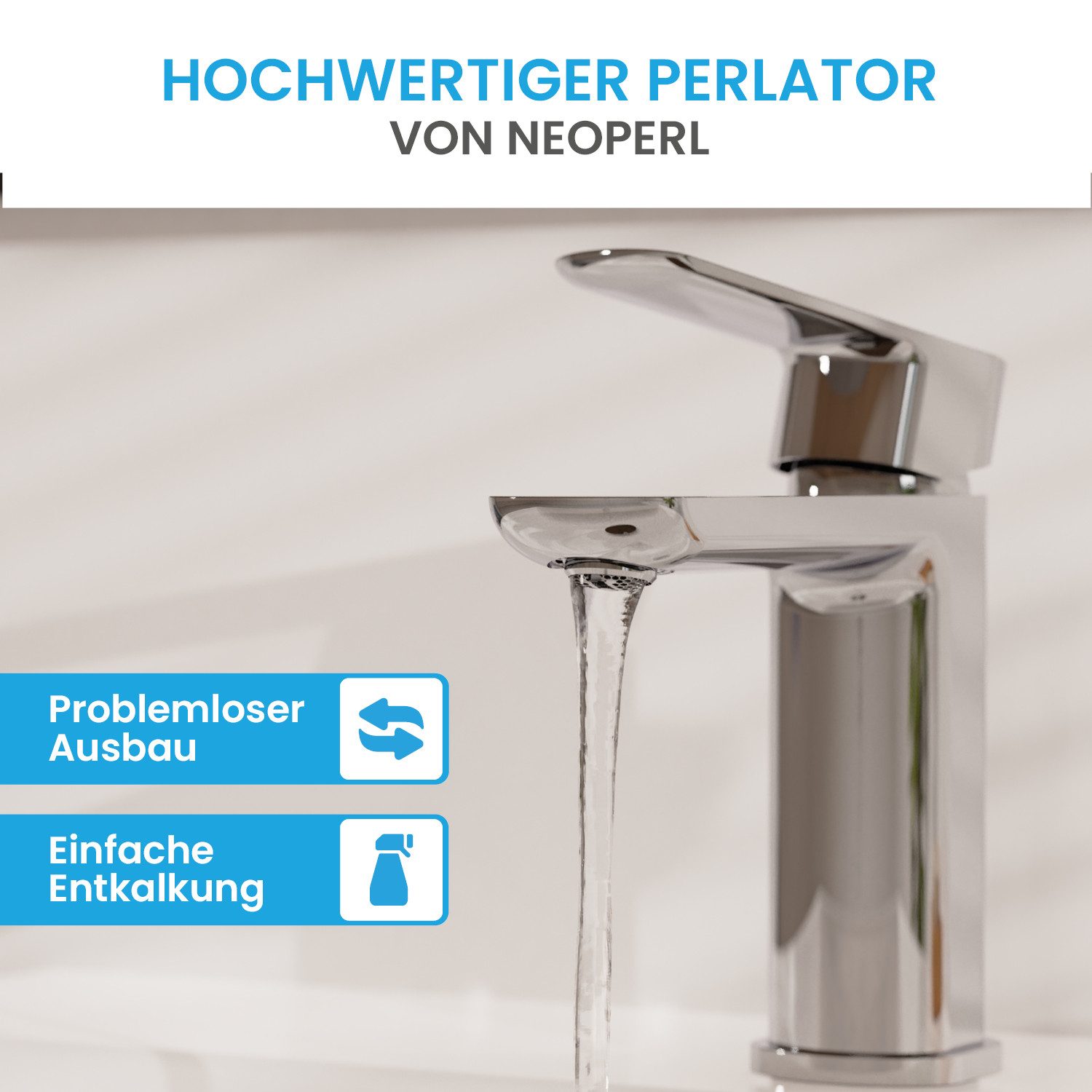 Bächlein Badarmatur Elegante Waschtischarmatur Mizarela (Chrom) hochwertiger Wasserhahn im minimalistischen Design