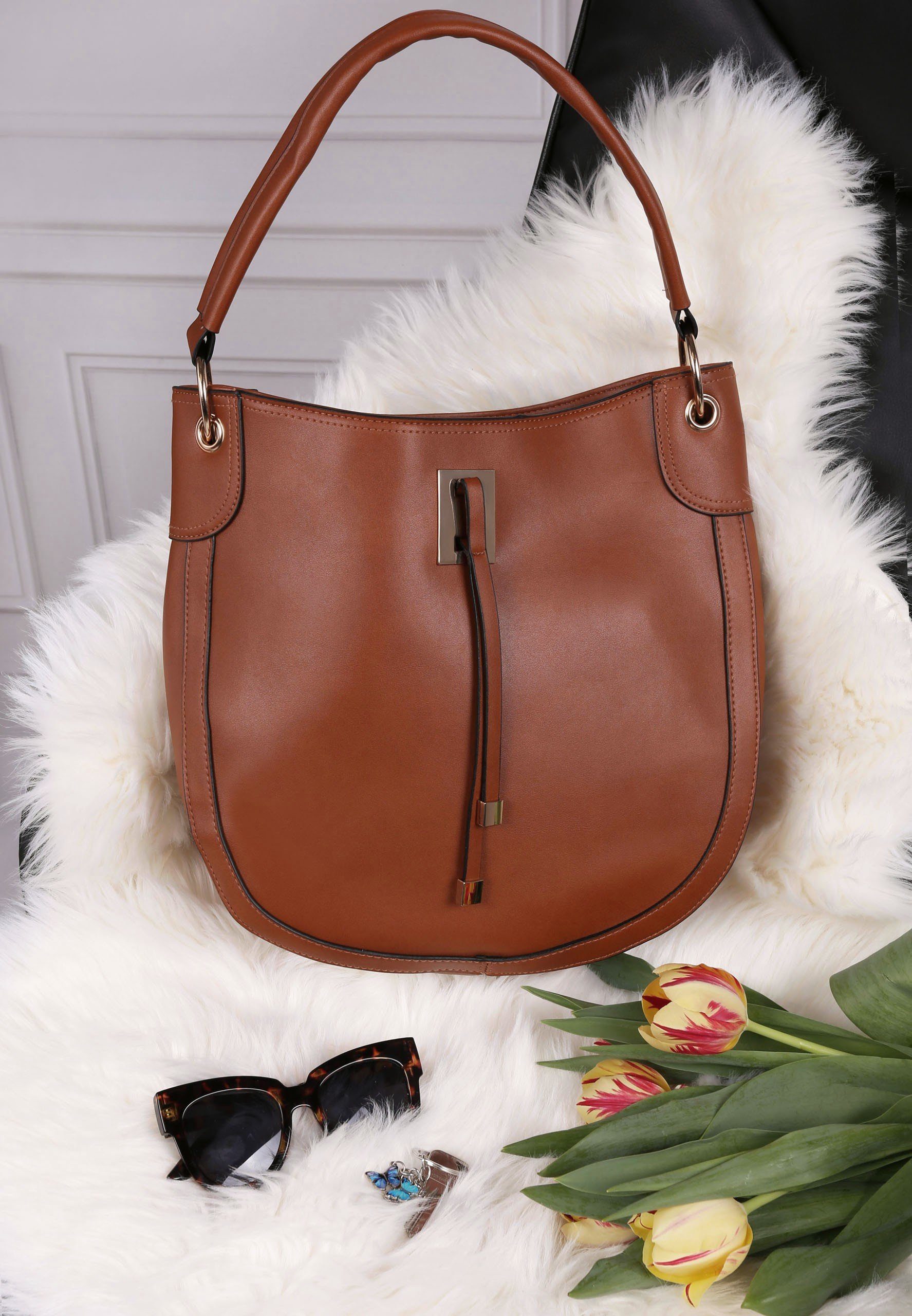 Umhängetasche Damentasche Schultertasche braun, halbrund Einheitsgröße