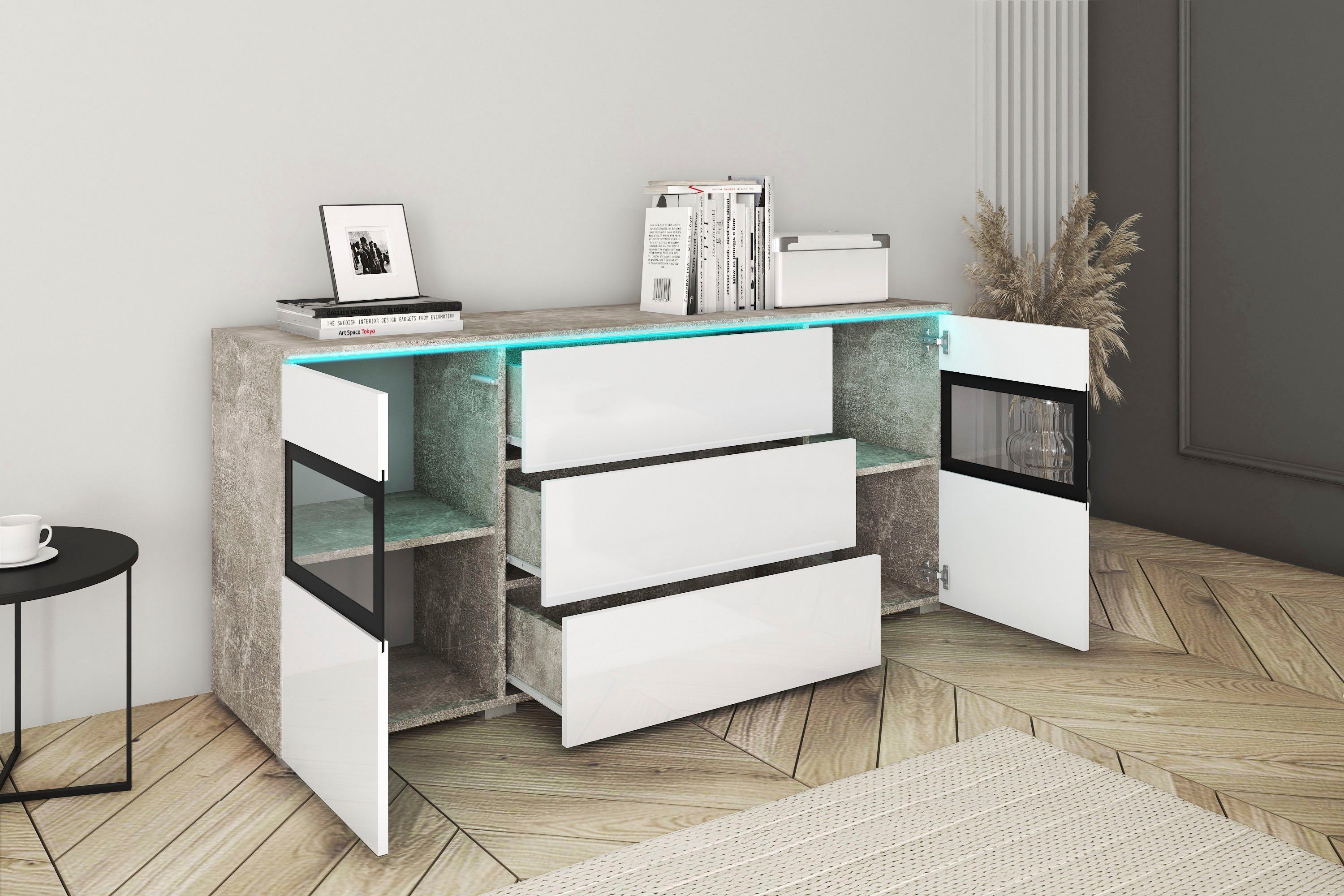 Home affaire Sideboard VERA, Moderne grifflose Kommode,verstellbare Einlegeböden