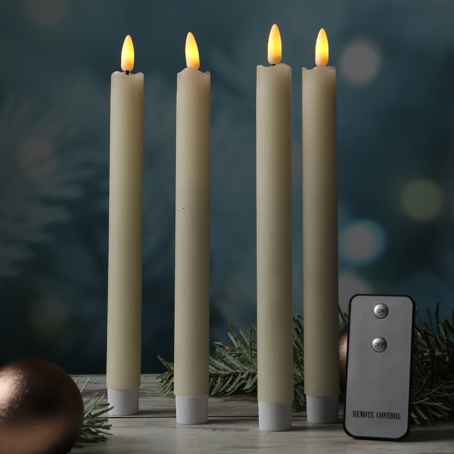 MARELIDA LED-Kerze LED Stabkerzen Tafelkerzen Dinnerkerzen mit Fernbedienung creme 4St (4-tlg)