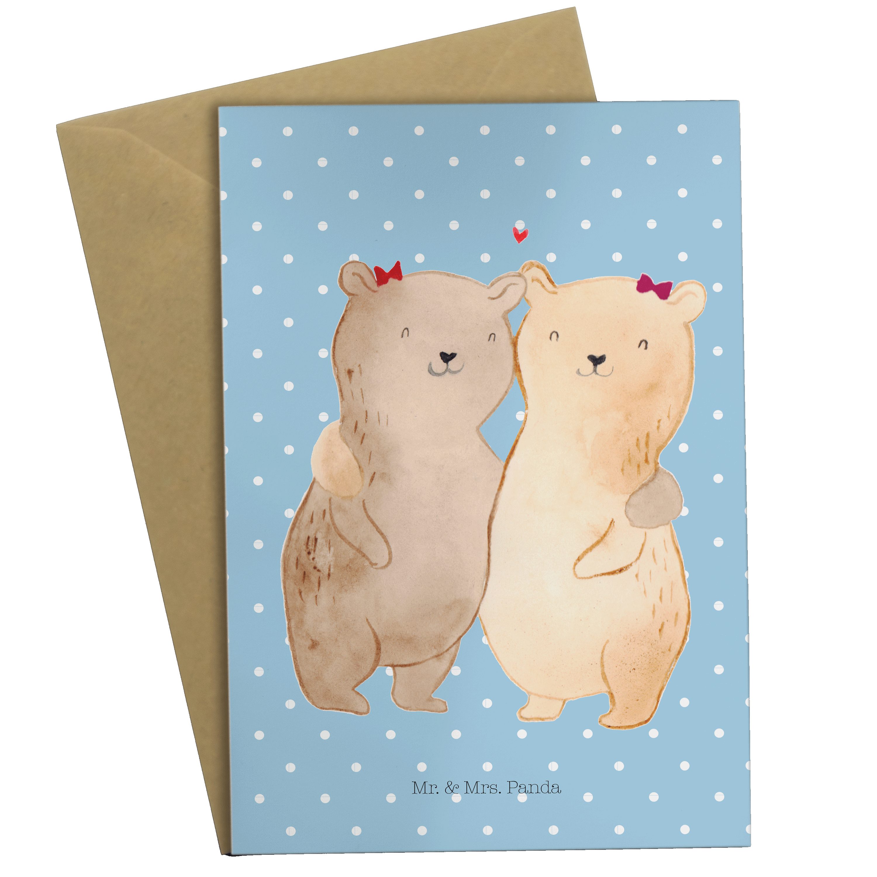 Mr. & Mrs. Panda Grußkarte Bären Schwestern - Blau Pastell - Geschenk, Einladungskarte, Mama, Gl