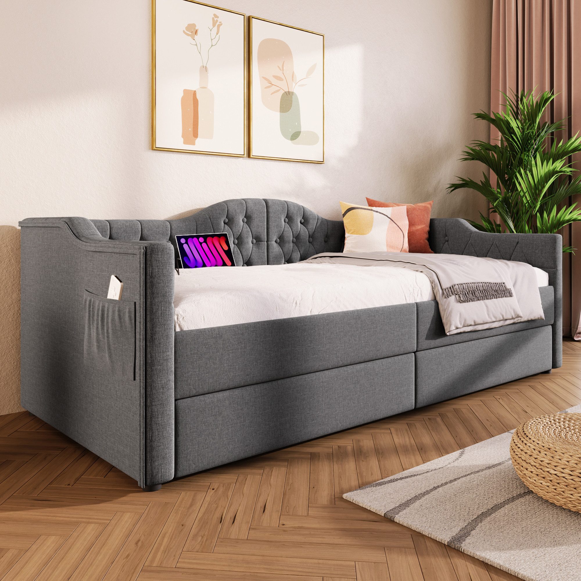 Odikalo Polsterbett Daybett Schlafsofa Bettgestell Stauraum 90x200/190(Ohne günstig online kaufen