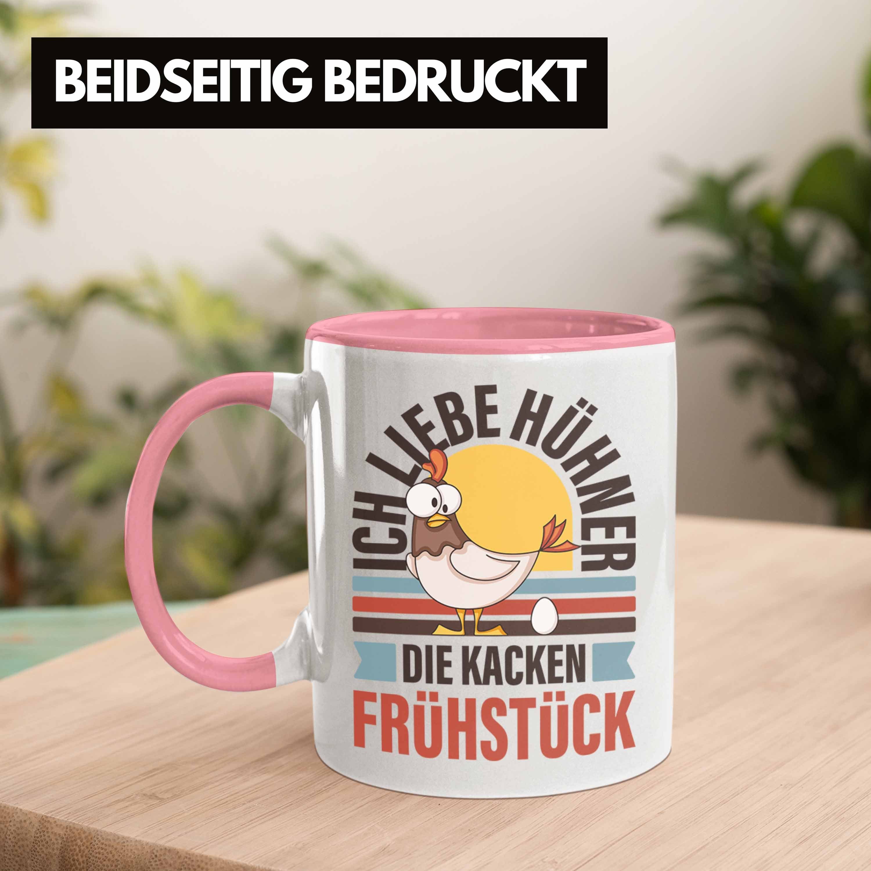 Trendation Tasse Tasse - Ich Kaffeetasse mit Hühner mit Kacken Liebe Trendation Die Spruch Hühner Frühstück Rosa Lustige Sprüchen