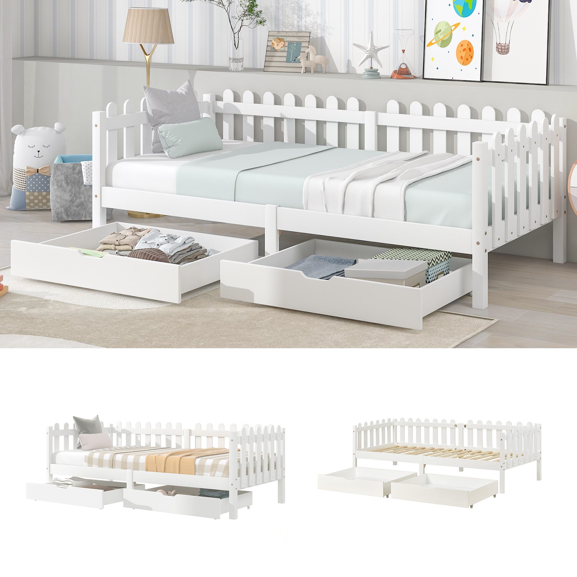 i@home Bettschubkasten Zwei Schubladen, Stauraum unter dem Bett, weiß, Geeignet für verschiedene Bett, nur Schubladen, 93x67x20cm