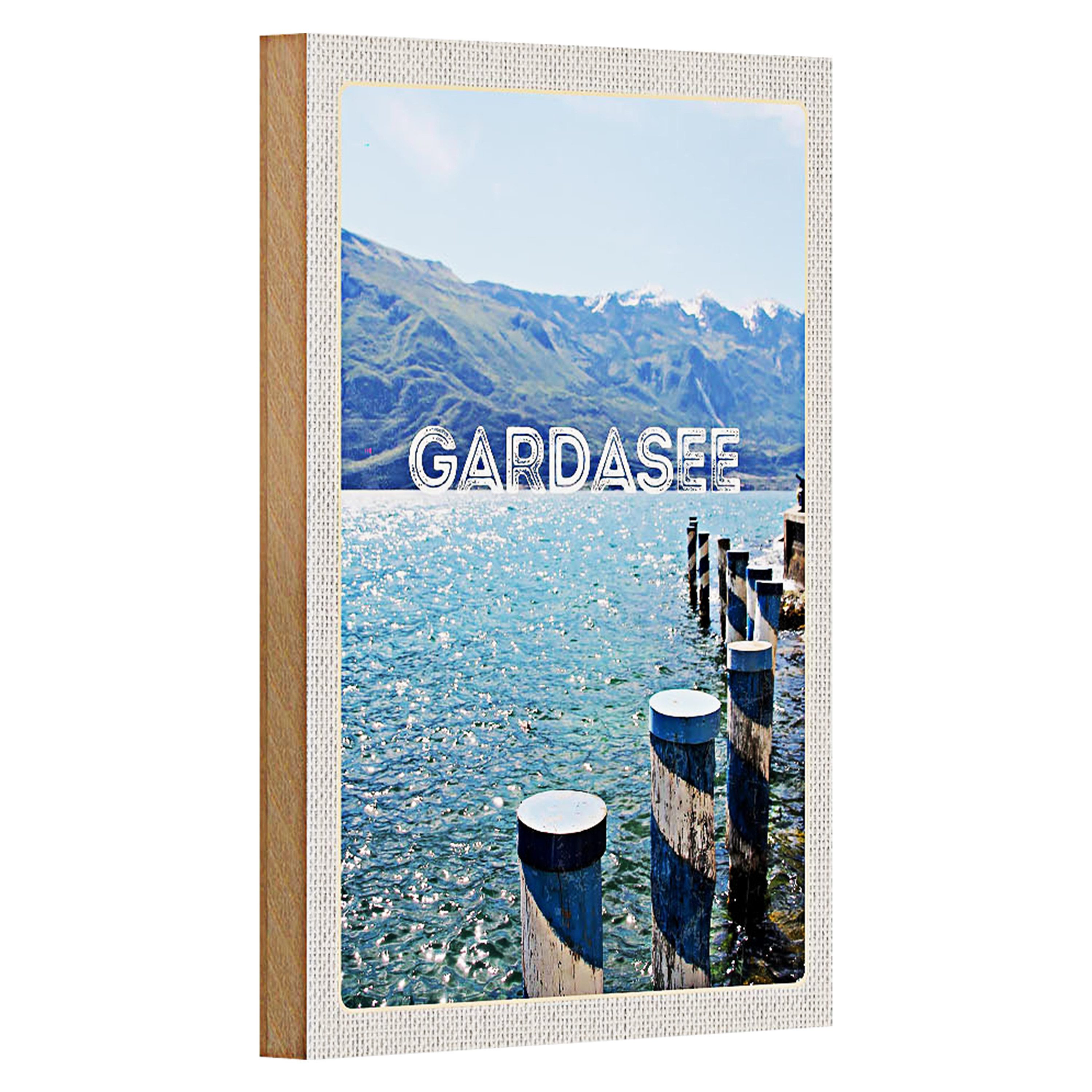 Roomando Holzbild Reise 12x18cm Gardasee Italien See Gebirge Reise
