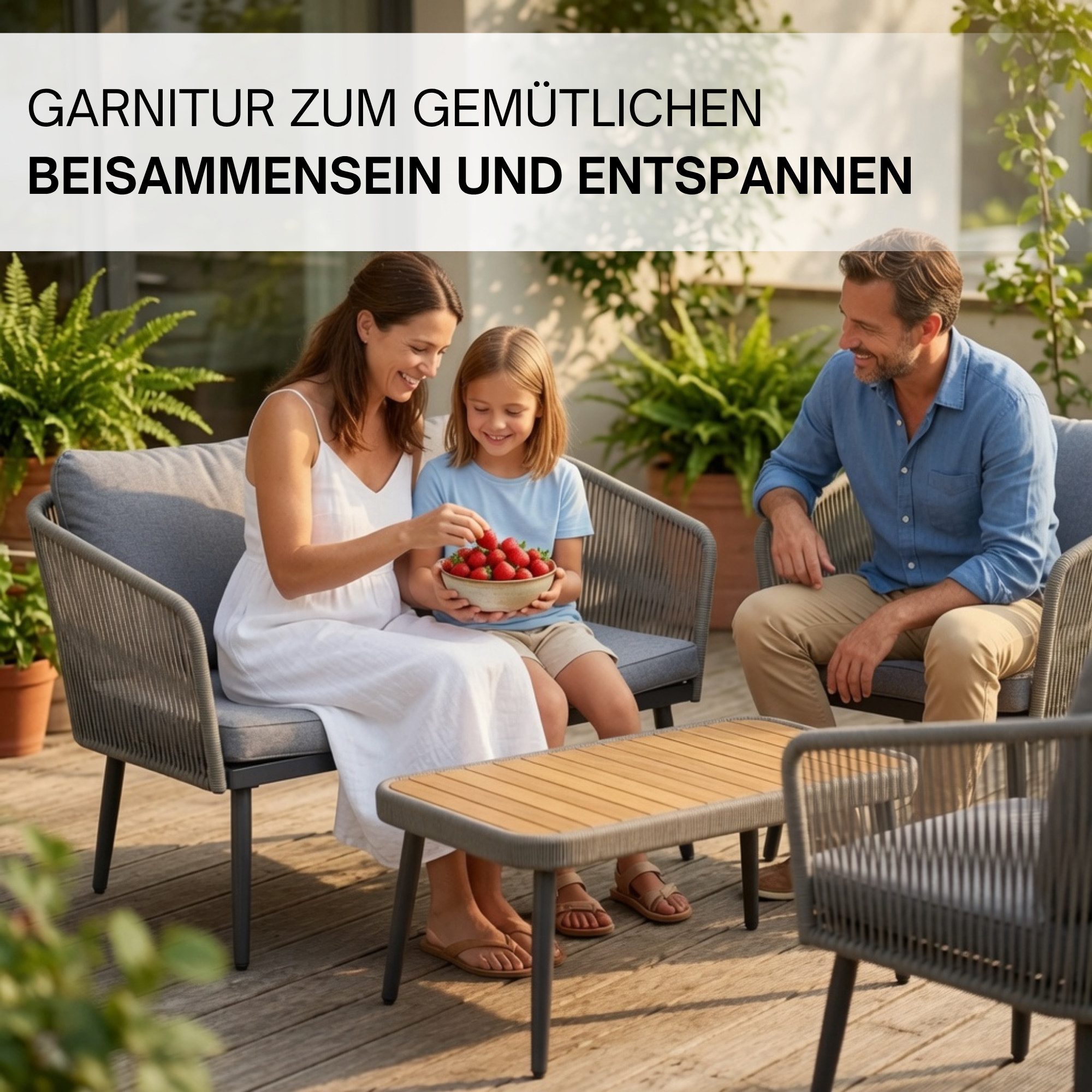 ESTEXO Sitzgruppe Gartenmöbel Set Rope Essgruppe Outdoor Gartenbank Gartentisch Grau – Bild 4 von 5