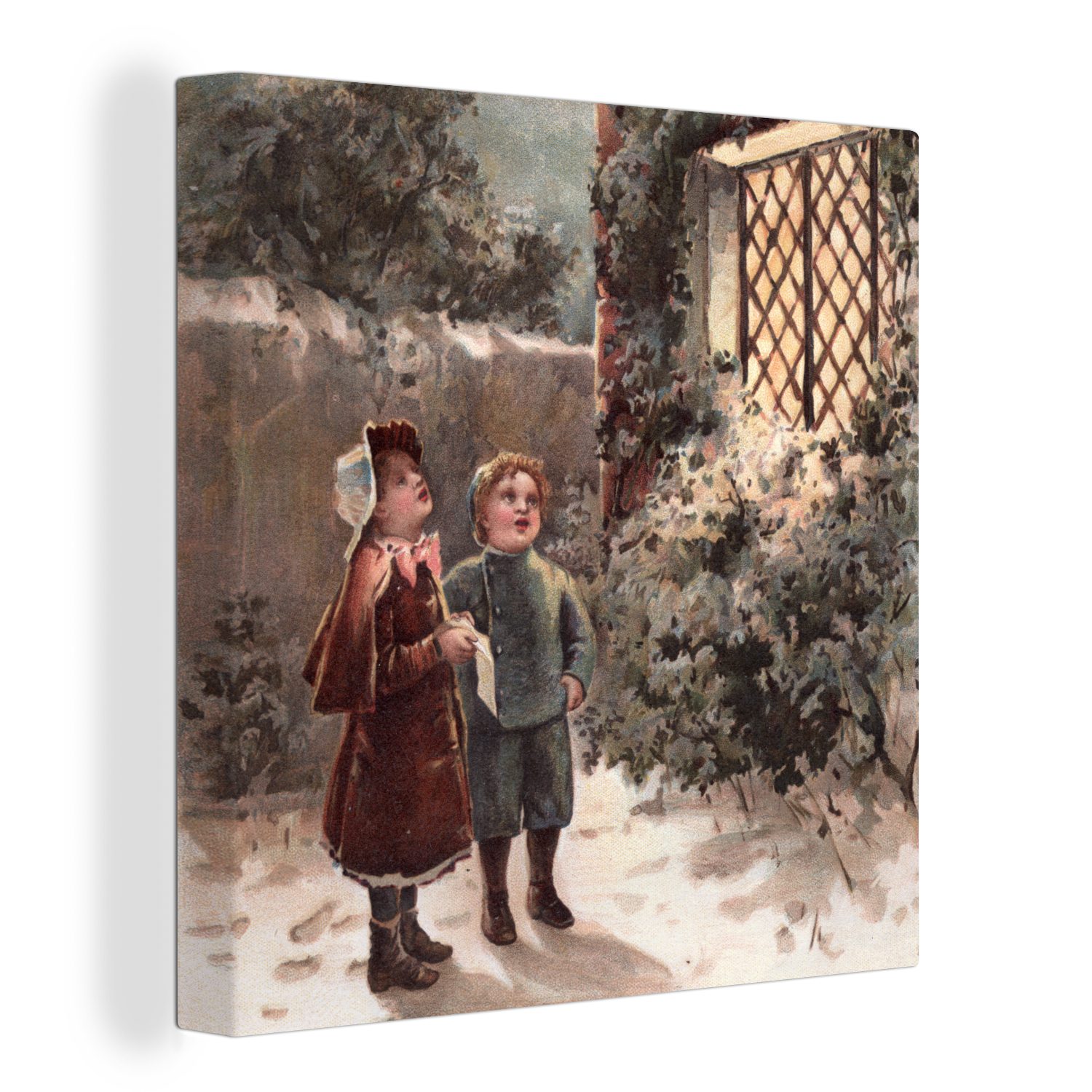 OneMillionCanvasses® Leinwandbild Porträt Weihnachten - Winter - Vintage, Fotodruck (1 St), Wandbild, Deko Schlafzimmer Wohnzimmer Flur 20x20 cm