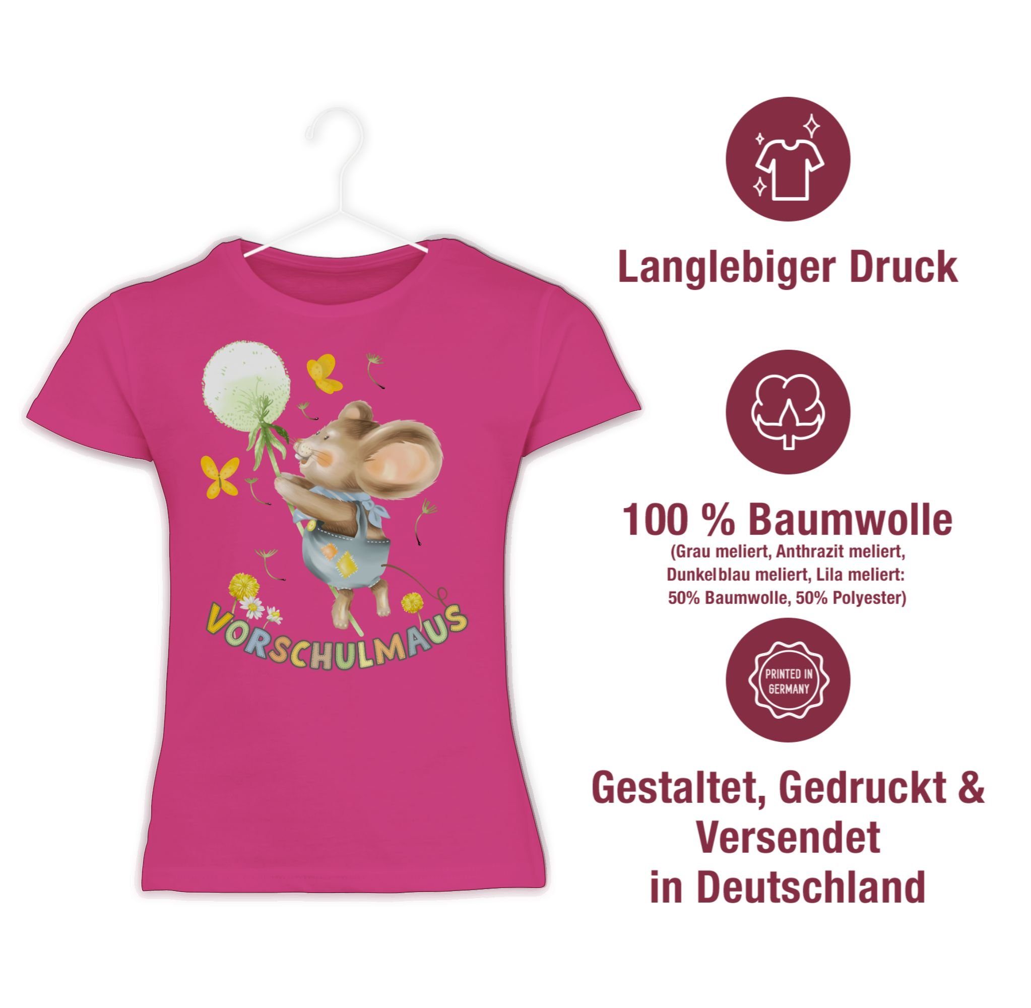 T-Shirt Mädchen Fuchsia - 1 Pusteblume Einschulung Maus mit Shirtracer Vorschulmaus