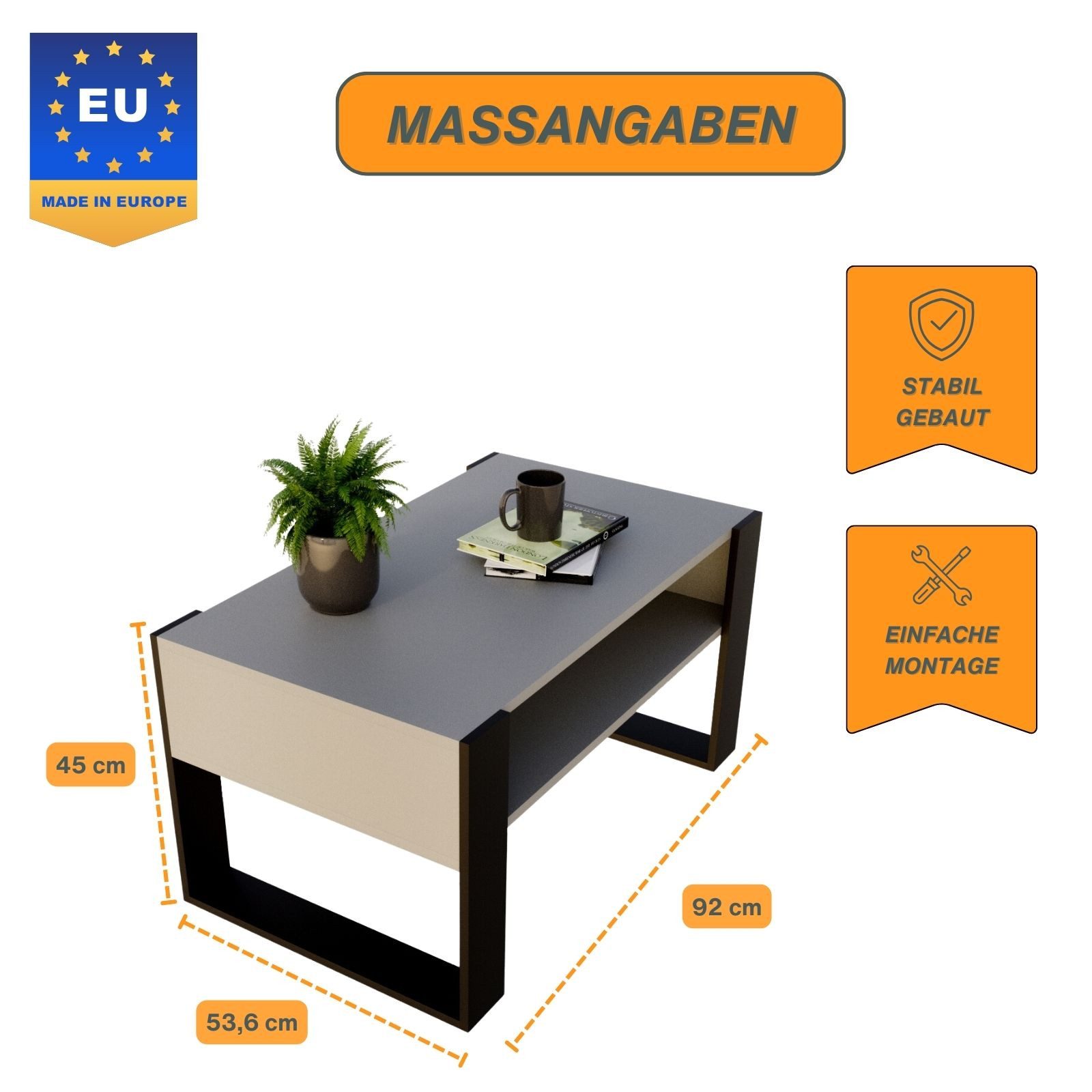 CraftPAK Couchtisch Wohnzimmer Tisch für Couch günstig online kaufen