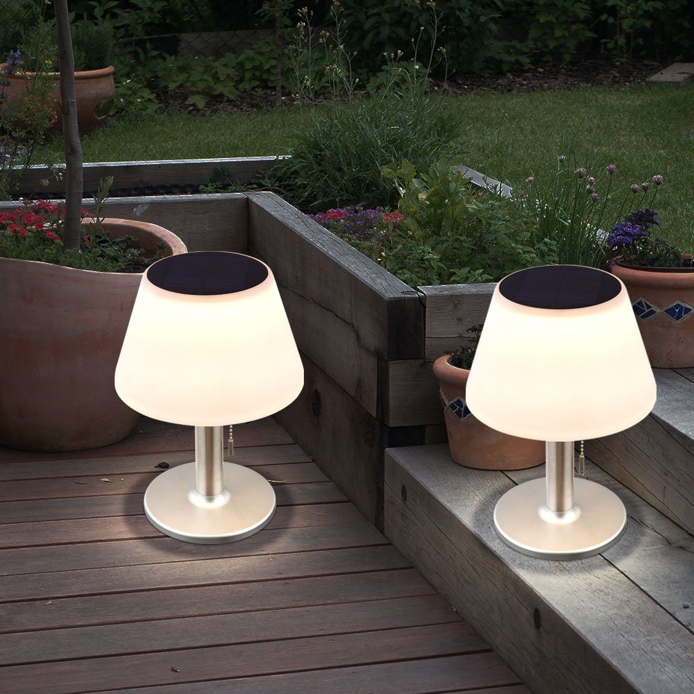 etc-shop Gartenleuchte, Garten verbaut, Beleuchtung Lampen LED Set fest Terrassen LED-Leuchtmittel Solar Tisch 2er Warmweiß, Außen