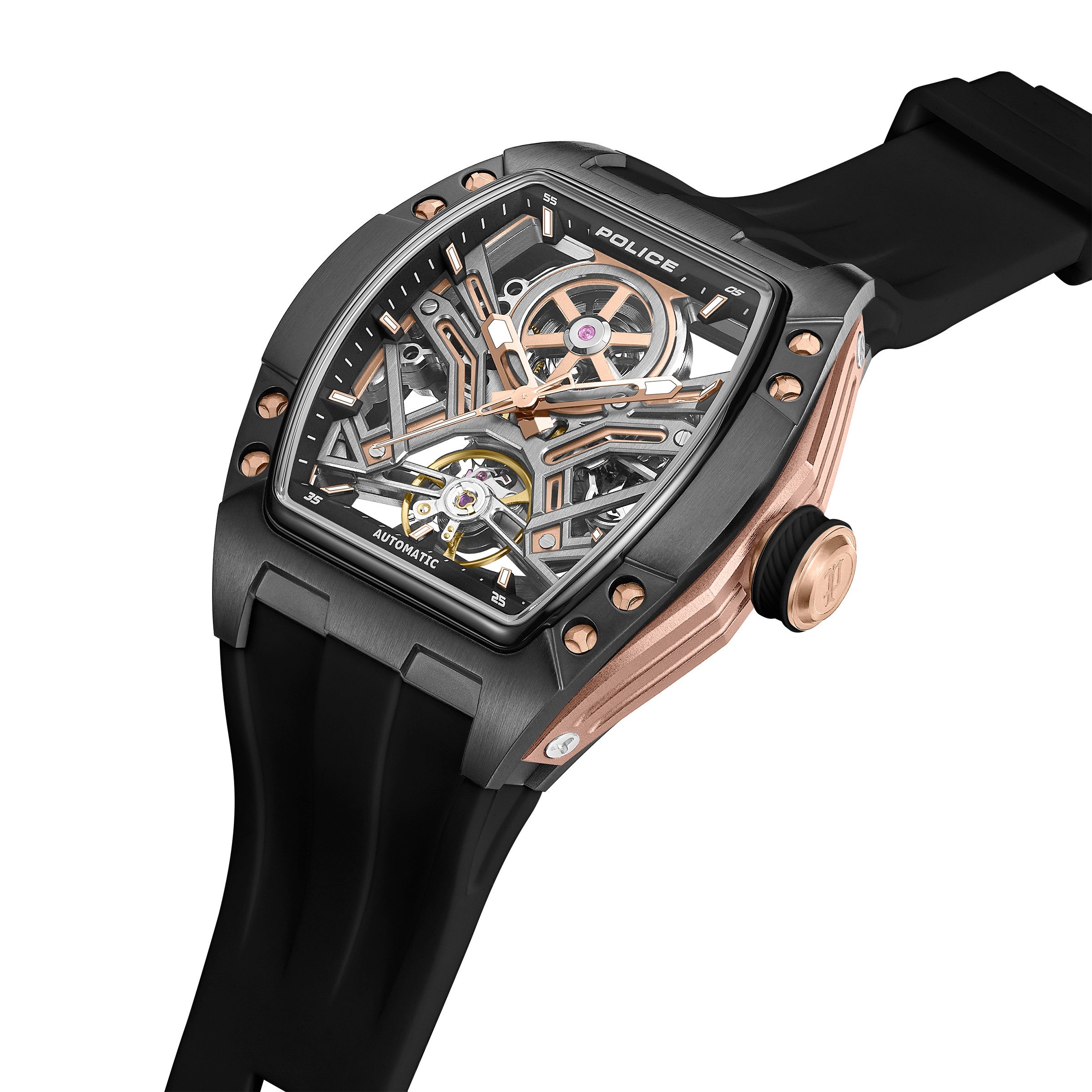 Police Automatikuhr Tampa PEWGR0082104, Armbanduhr, Herrenuhr, Mechanische Uhr, Silikonarmband, analog