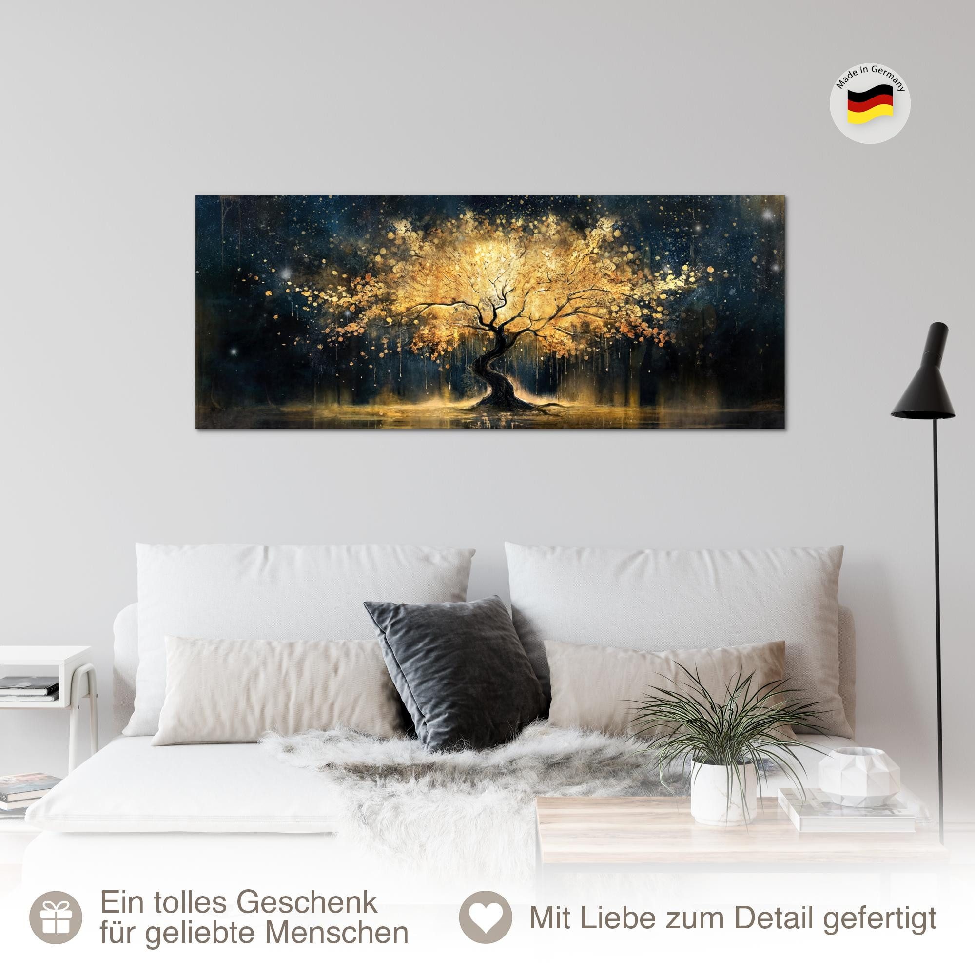 Runa Art Wandbild Wandbild Baum Gold Schwarz Bilder XXL Wohnzimmer 100 x 40 cm, (1 St) – Bild 4 von 5