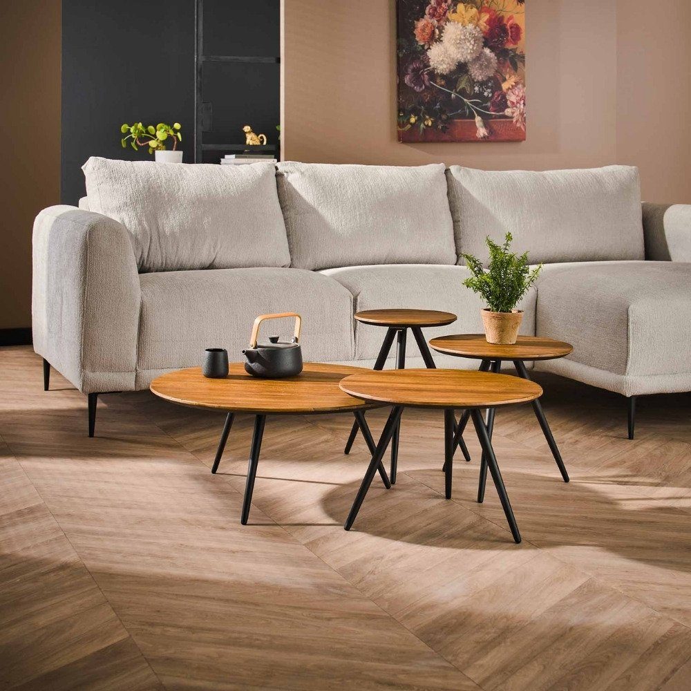 RINGO-Living Beistelltisch Möbel Naja Natur-dunkel Teakholz aus Schwarz in Couchtisch und 300x7, 4er-Set