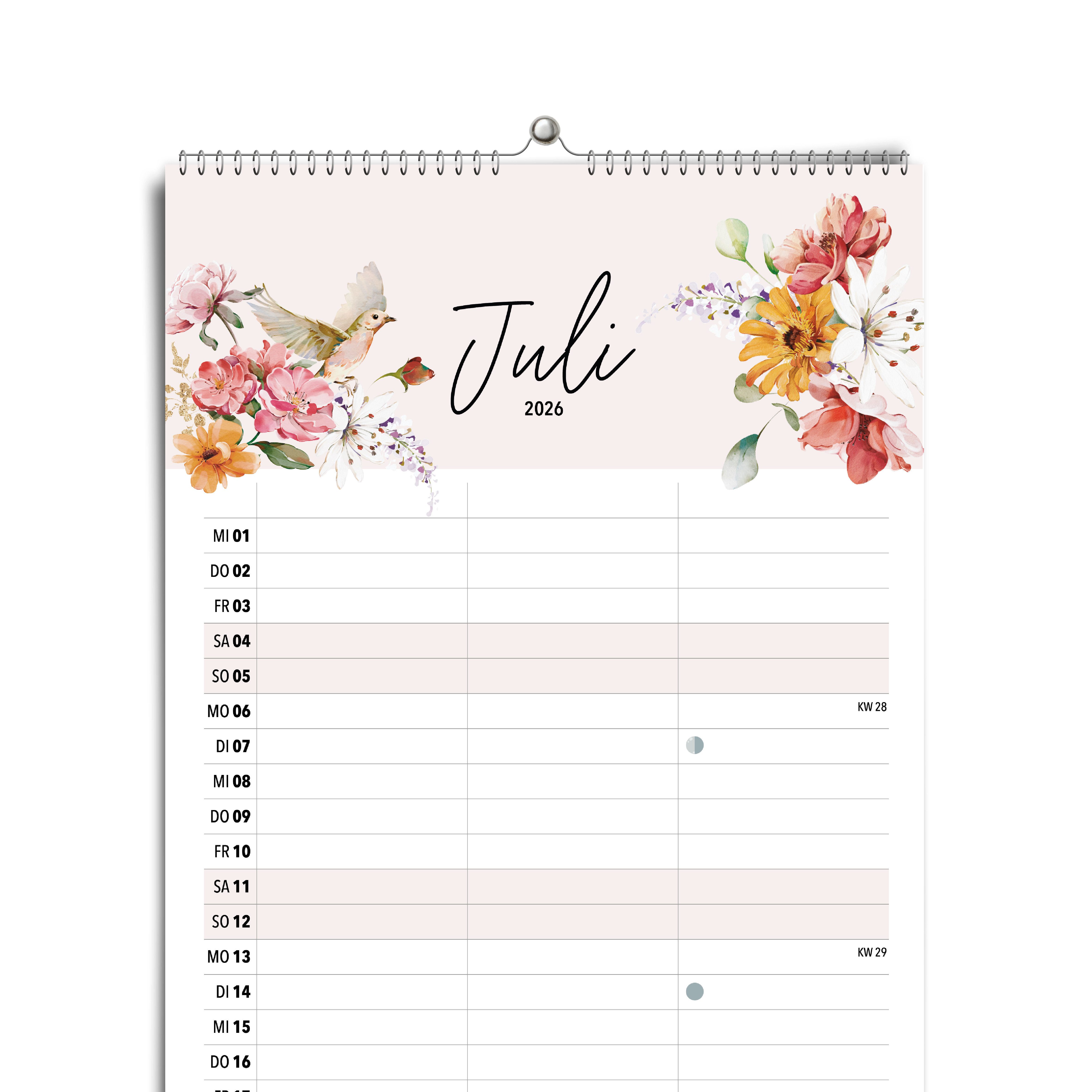 heaven+paper Планировщик Paarplaner WILDFLOWER 3 Spalten 2026 blumig, hochwertig, Hergestellt in Deutschland