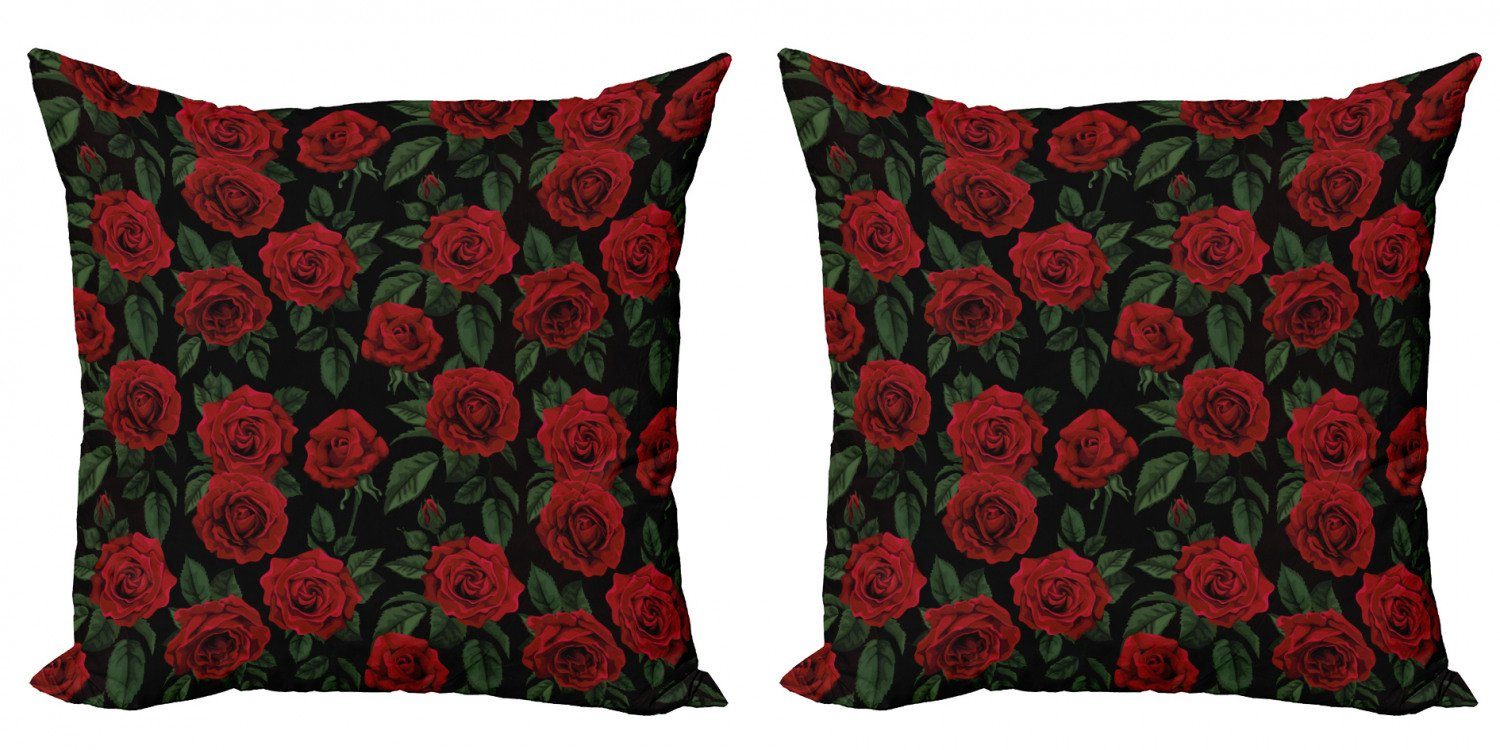 Abakuhaus Digitaldruck, (2 Modern Blumenblatt-Blatt Accent Kissenbezüge Doppelseitiger Stück), Rose Retro Wachstum