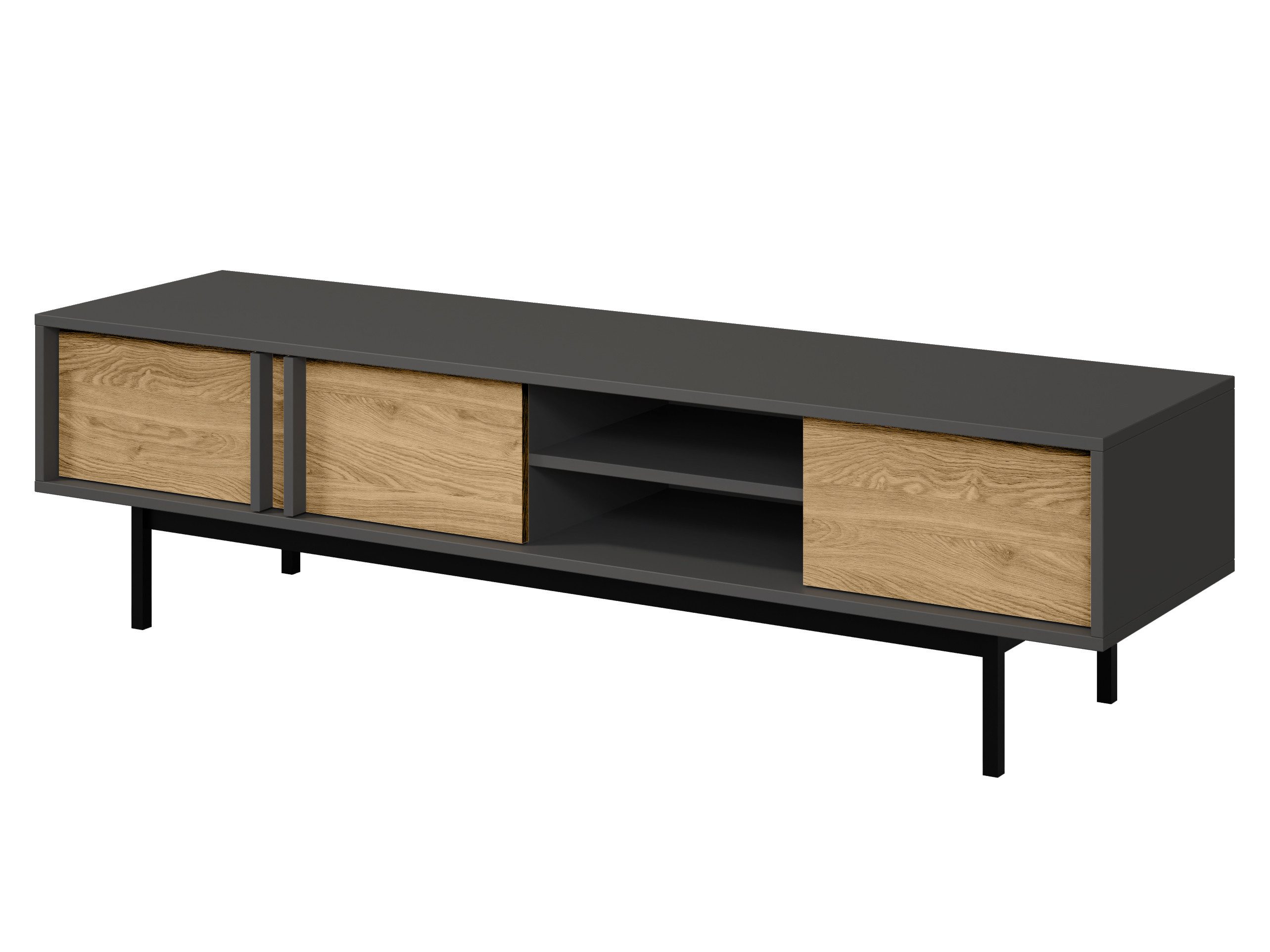 TV-Schrank mit 3 Türen und Hohe MetallFüße, Lowboard, TV-Tisch