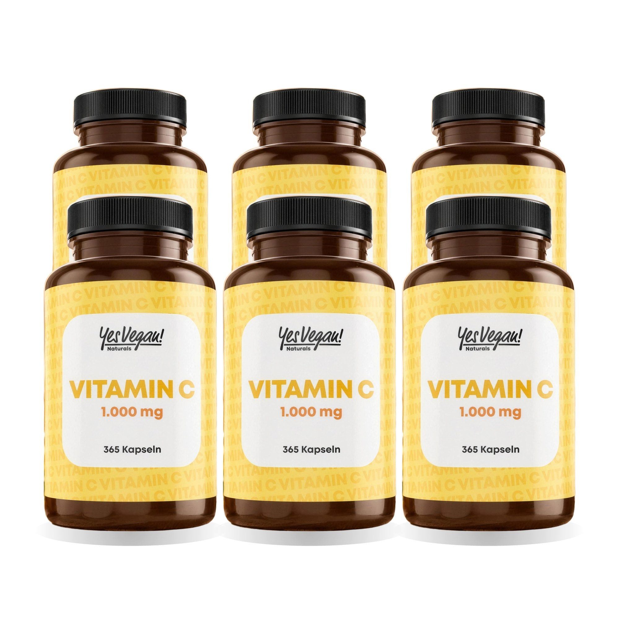 Yes Vegan Vitamin C 1000 mg hochdosiert, reine Ascorbinsäure Kapseln, 6 er Spar-Set à 365 St., vegan, laktosefrei, glutenfrei