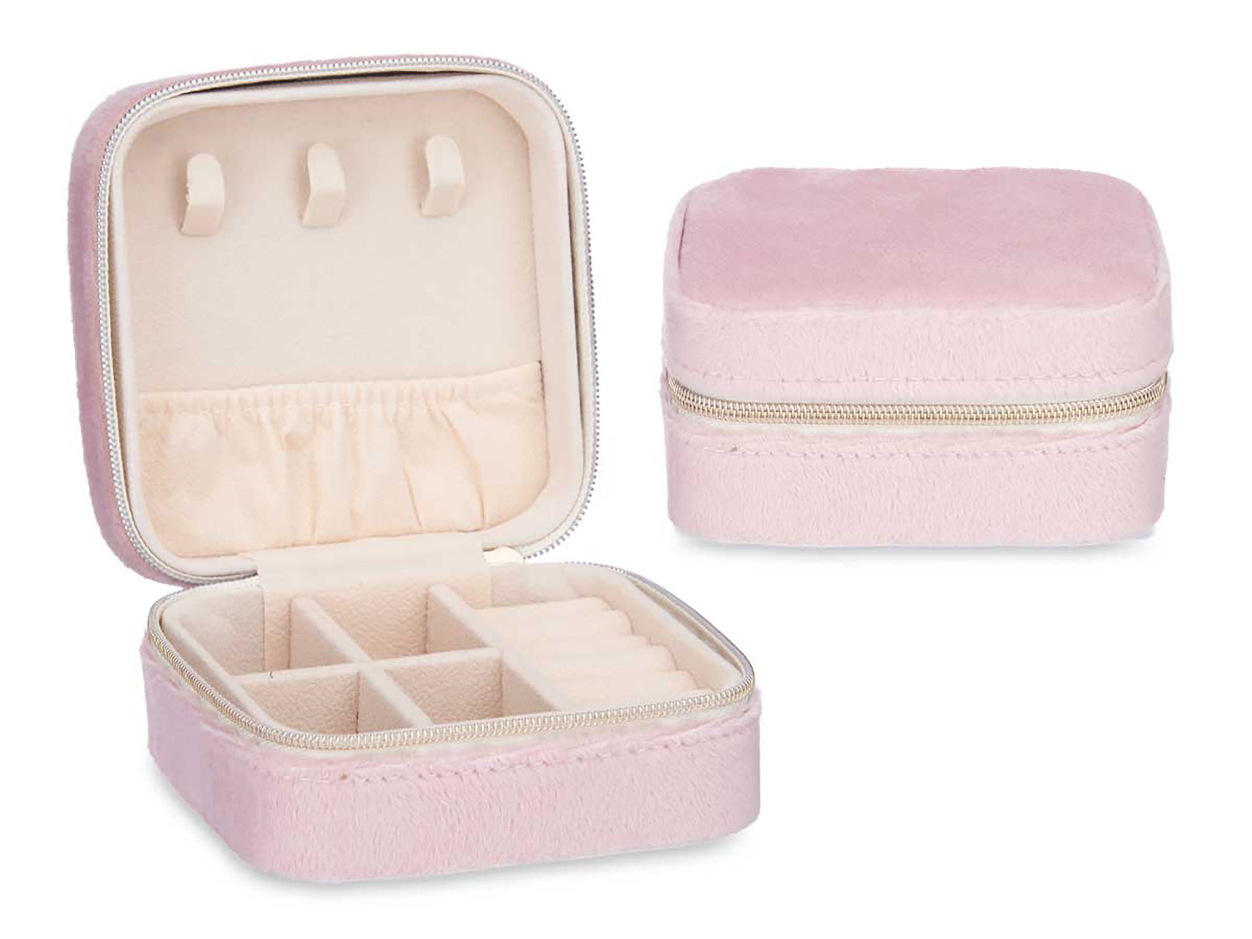 Schmuckkasten VELVET SCHMUCKBOX eckig für Ringe Ohrringe Halskette (Rosa-10)