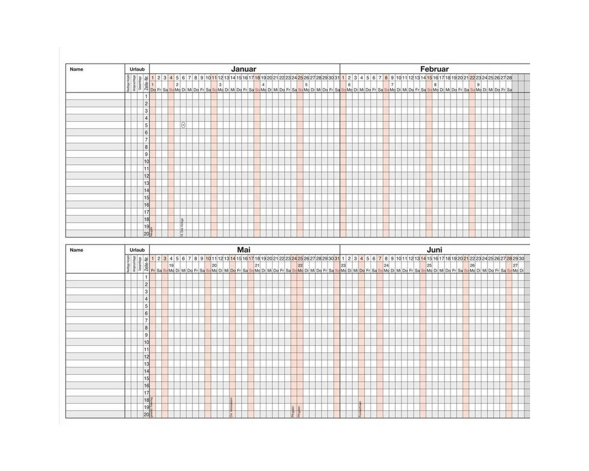 Thumbnail - GÜSS Kalender Jahresplaner Urlaubsübersicht 60x42cm 20 Mitarbeiter in Versandverpackung 2026