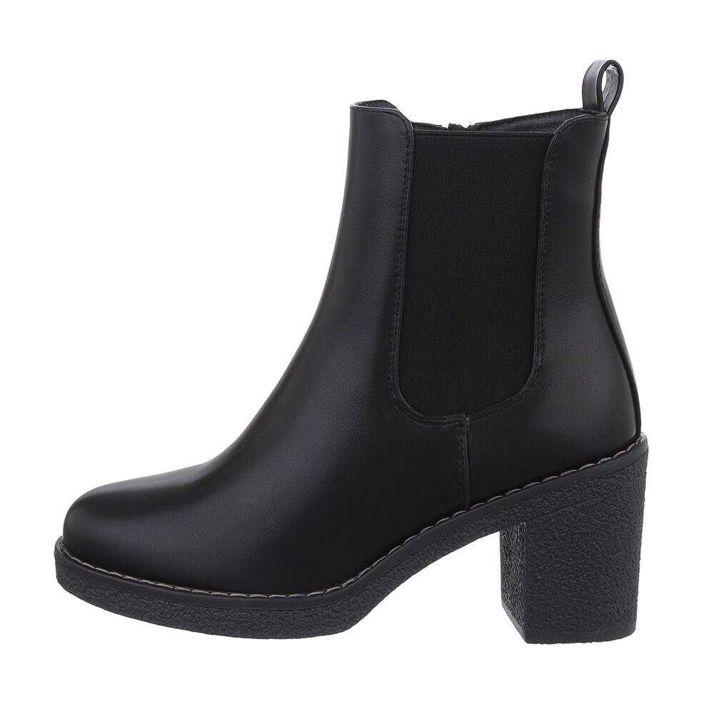 Ital-Design Damen Freizeit High-Heel-Stiefelette Blockabsatz High-Heel Stiefeletten in Schwarz