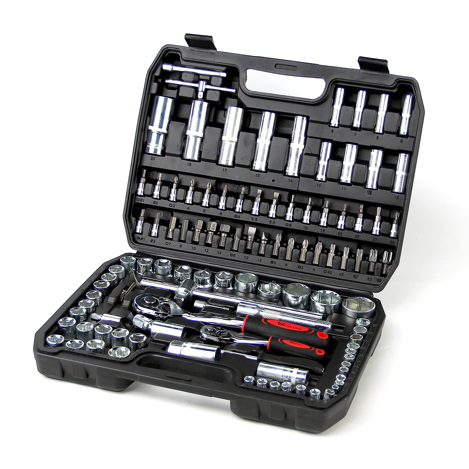 Walter Stahl Germany control Steckschlüssel 108/172/215-tlg Ratschenkasten, 1/4″+3/8″+1/2″ Steckschlüssel-Satz (Packung, 108 St., 108/172/215-tlg), Cr-V Ratschenschlüssel Set